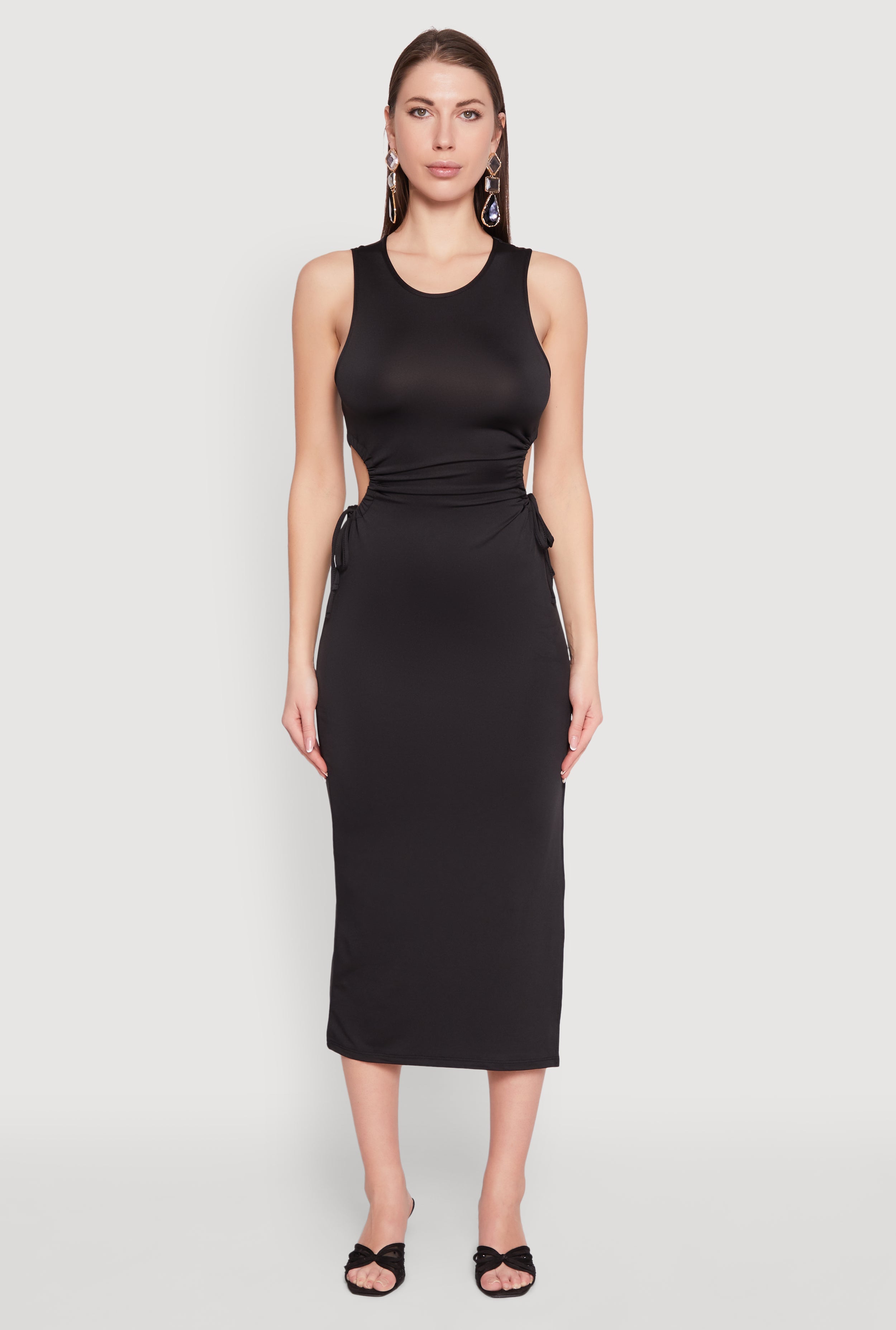 Drawstring Side Cut Out Sleeveless Midi Dress