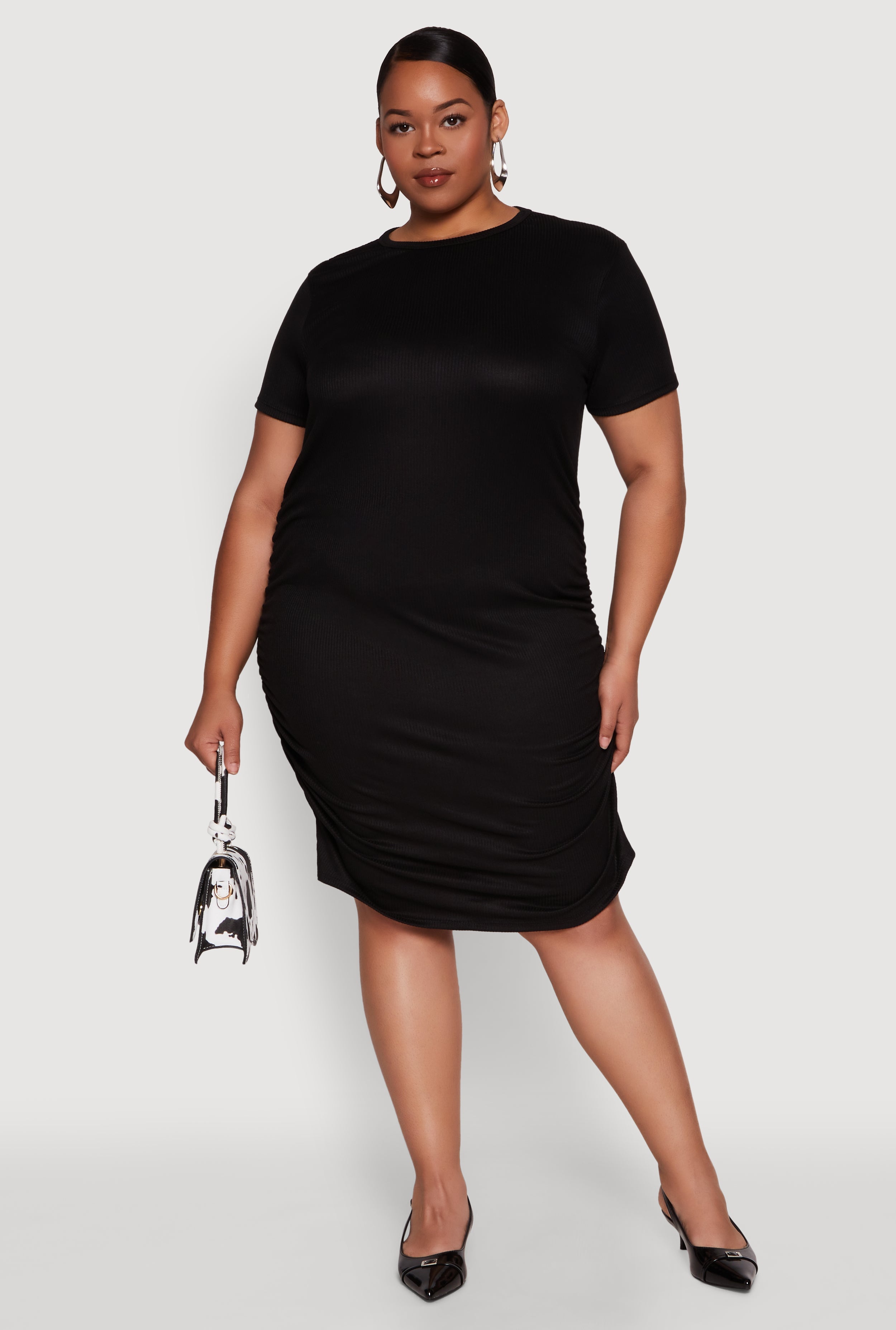 Plus Size Side Ruched Rib Knit T Shirt Dress