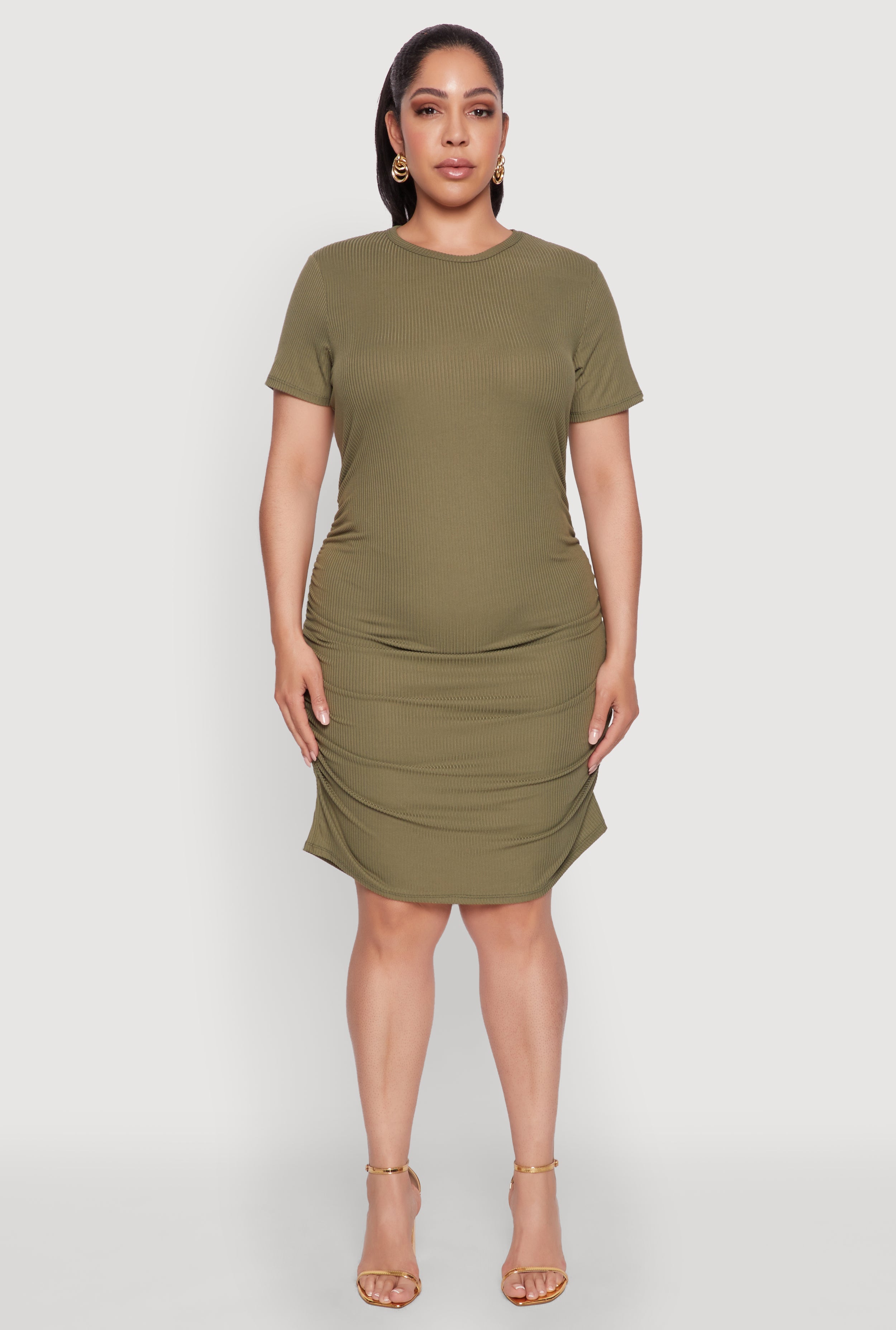Plus Size Side Ruched Rib Knit T Shirt Dress