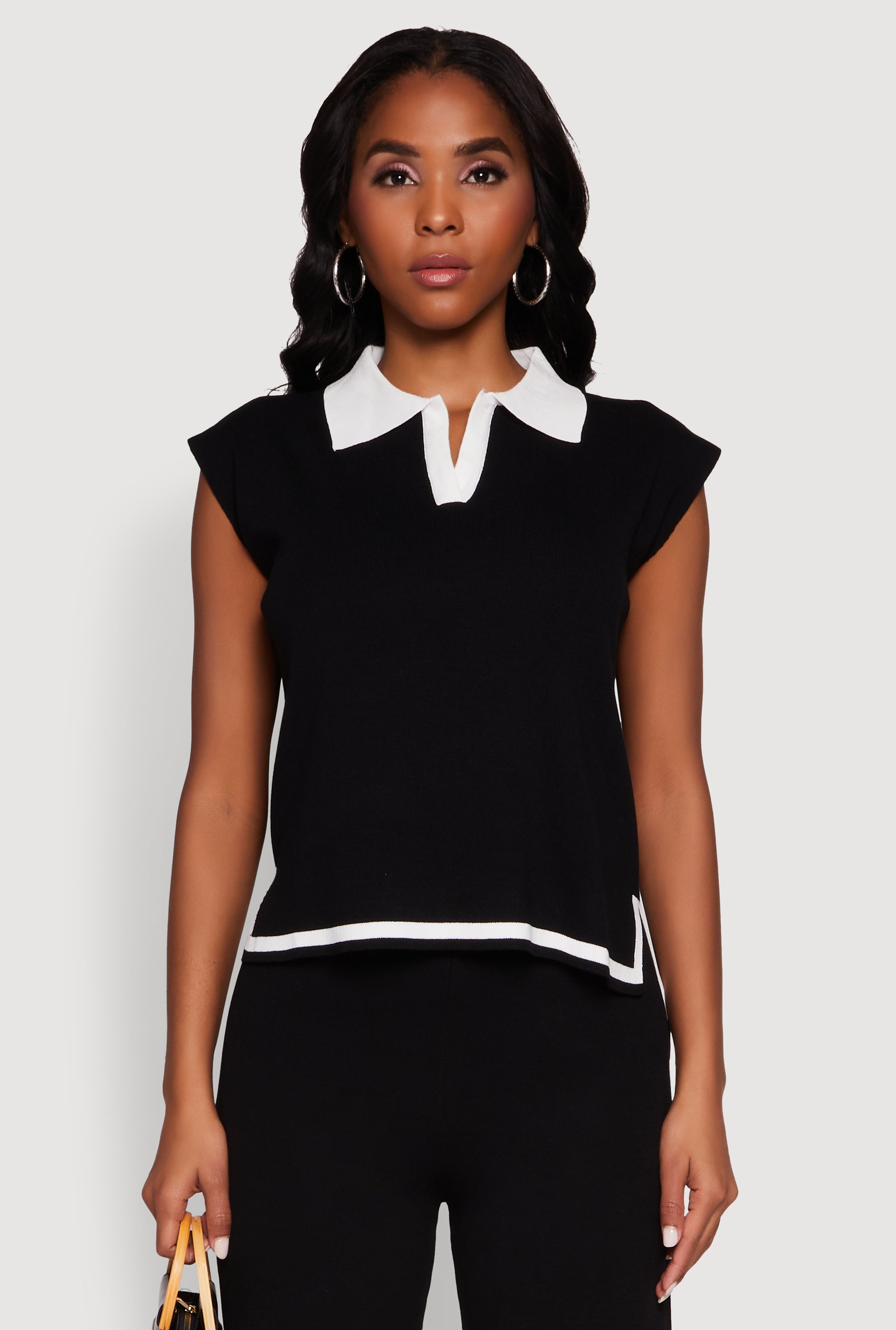 Daisy Contrast Trim Cap Sleeve Blouse