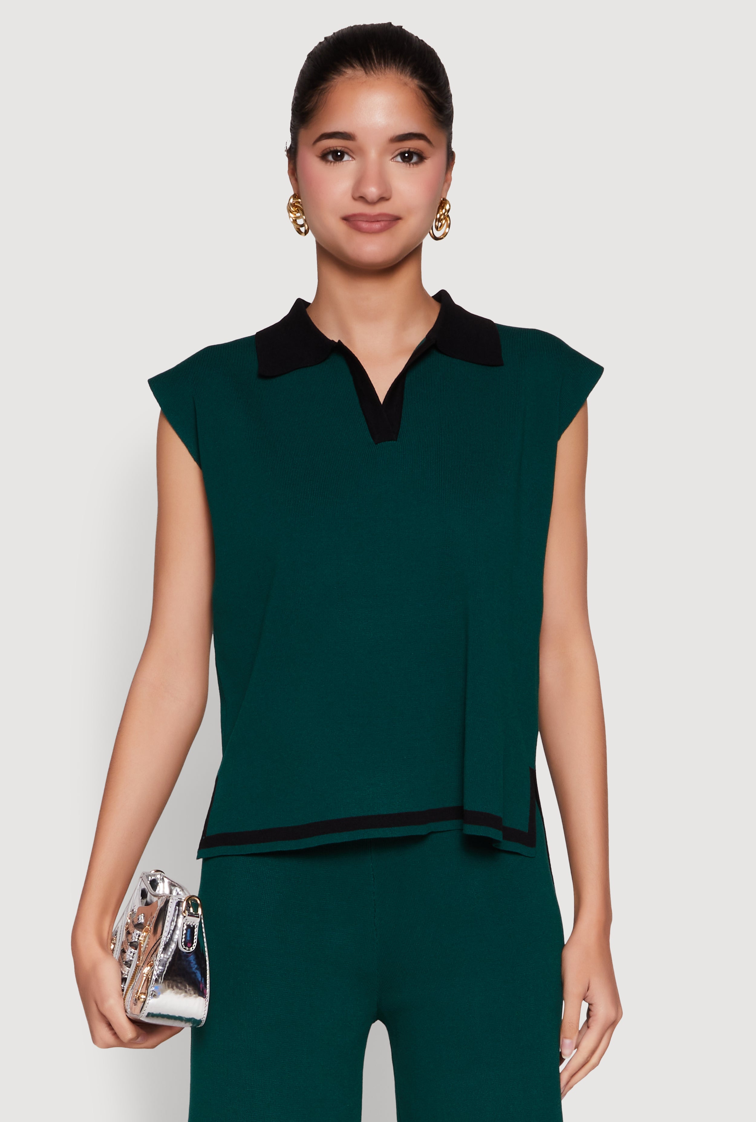 Daisy Contrast Trim Cap Sleeve Blouse