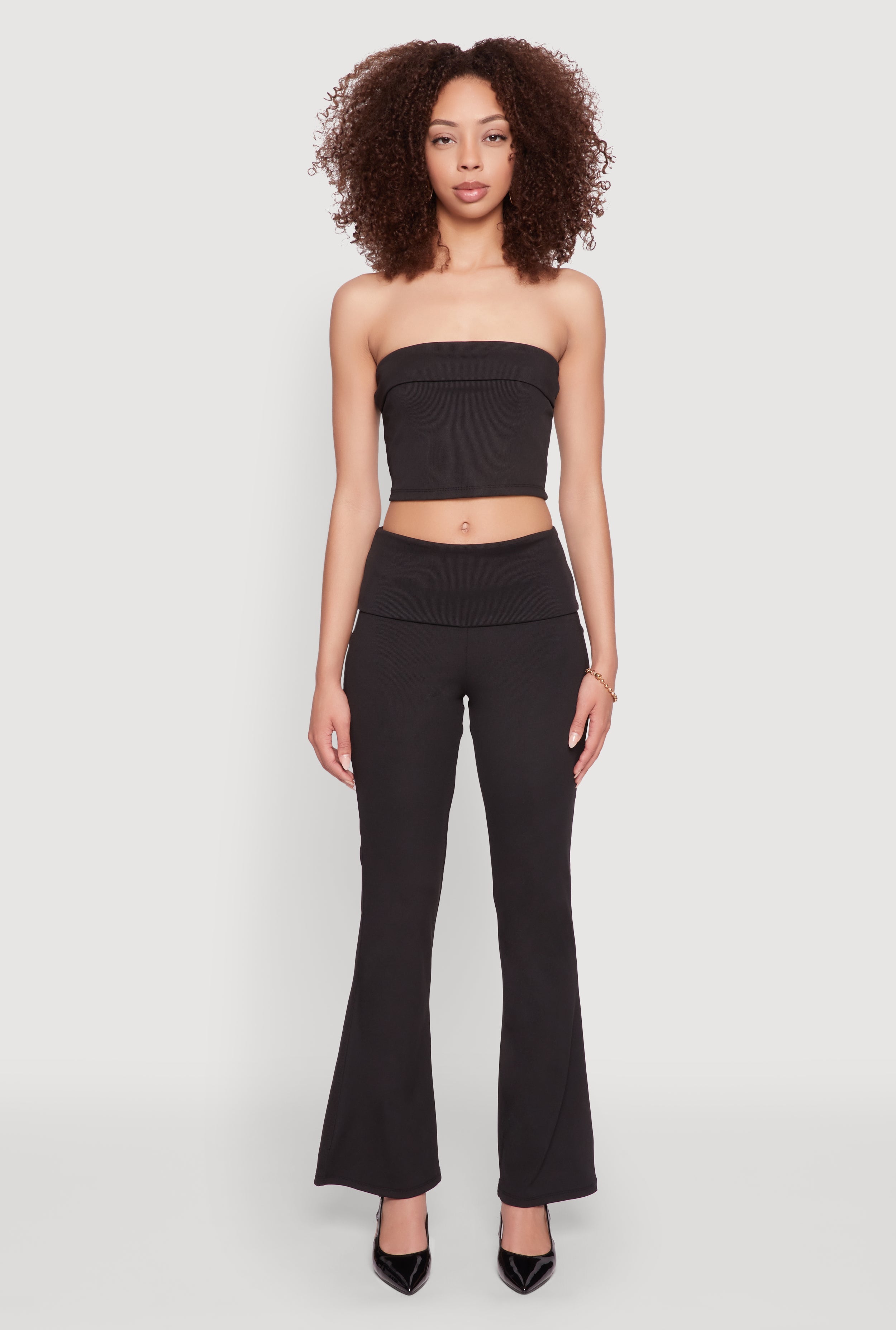 Haute Monde Fold Over Waist Wide Leg Pants