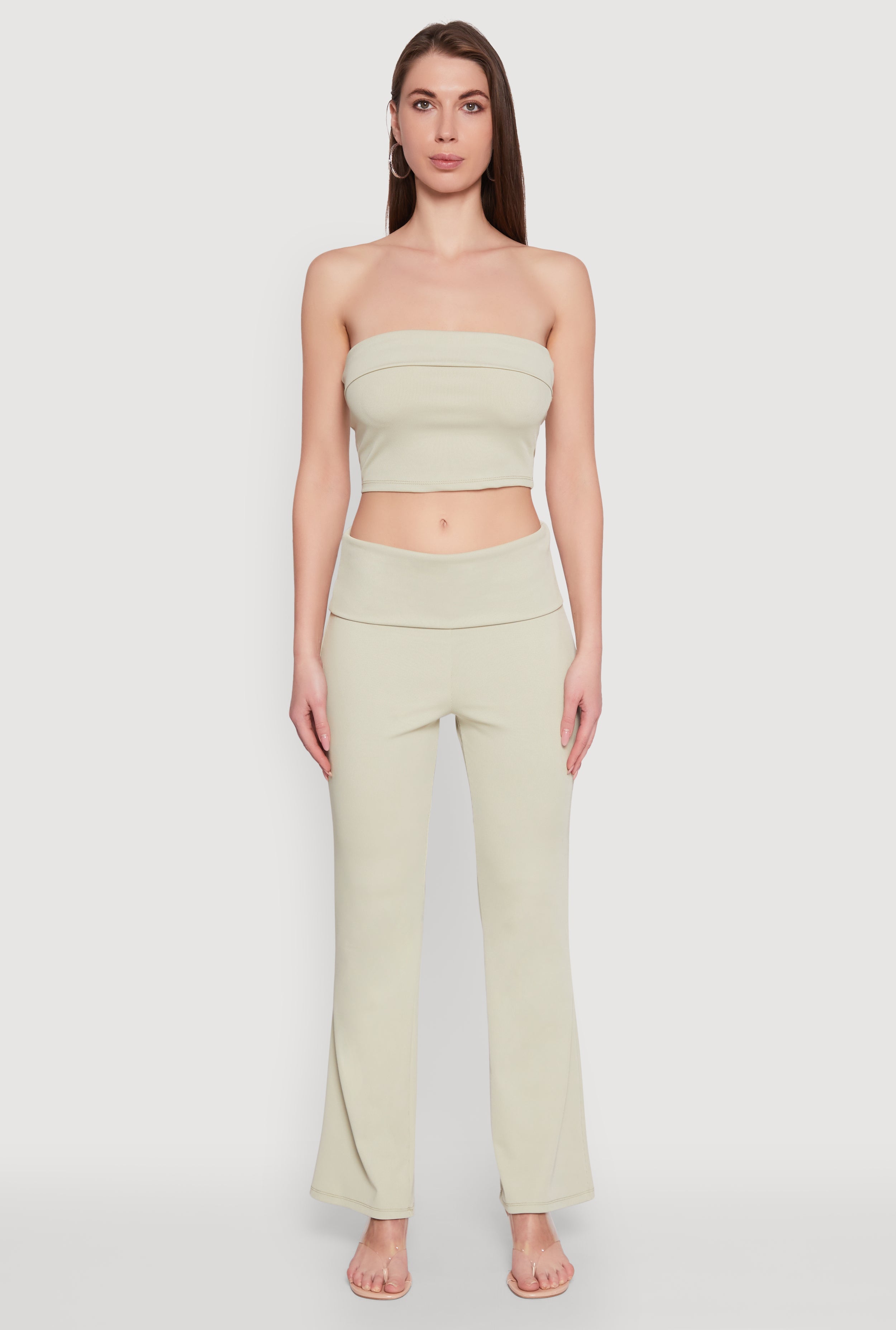 Haute Monde Fold Over Waist Wide Leg Pants