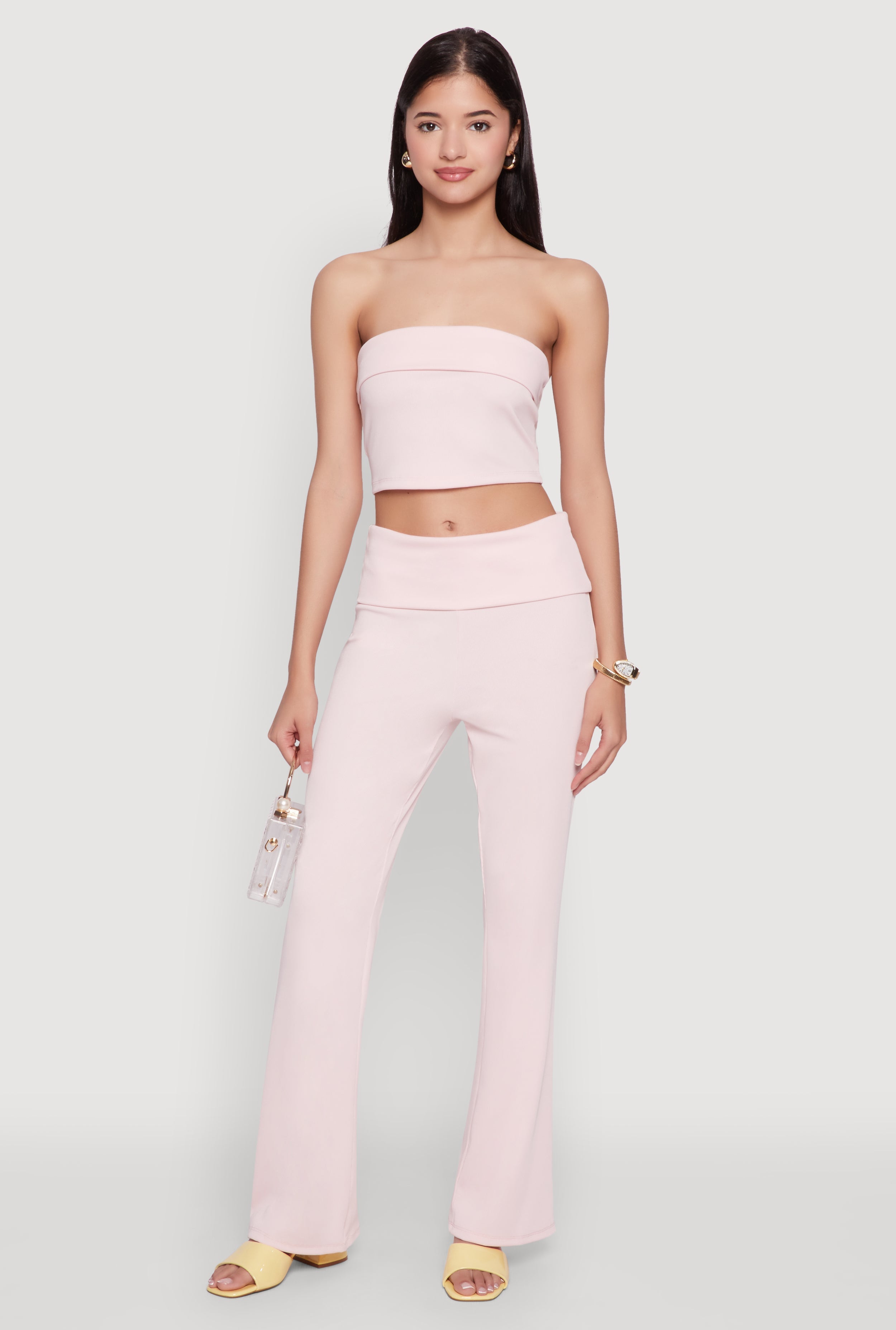 Haute Monde Fold Over Waist Wide Leg Pants