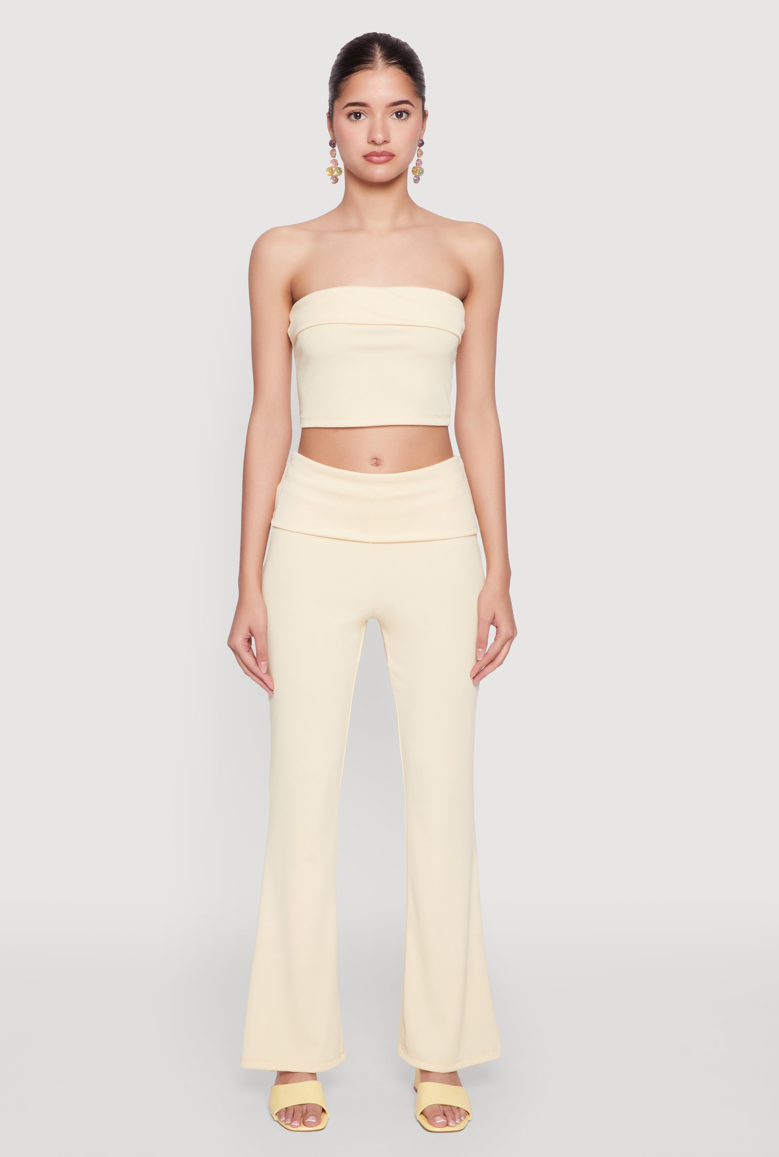 Haute Monde Fold Over Waist Wide Leg Pants