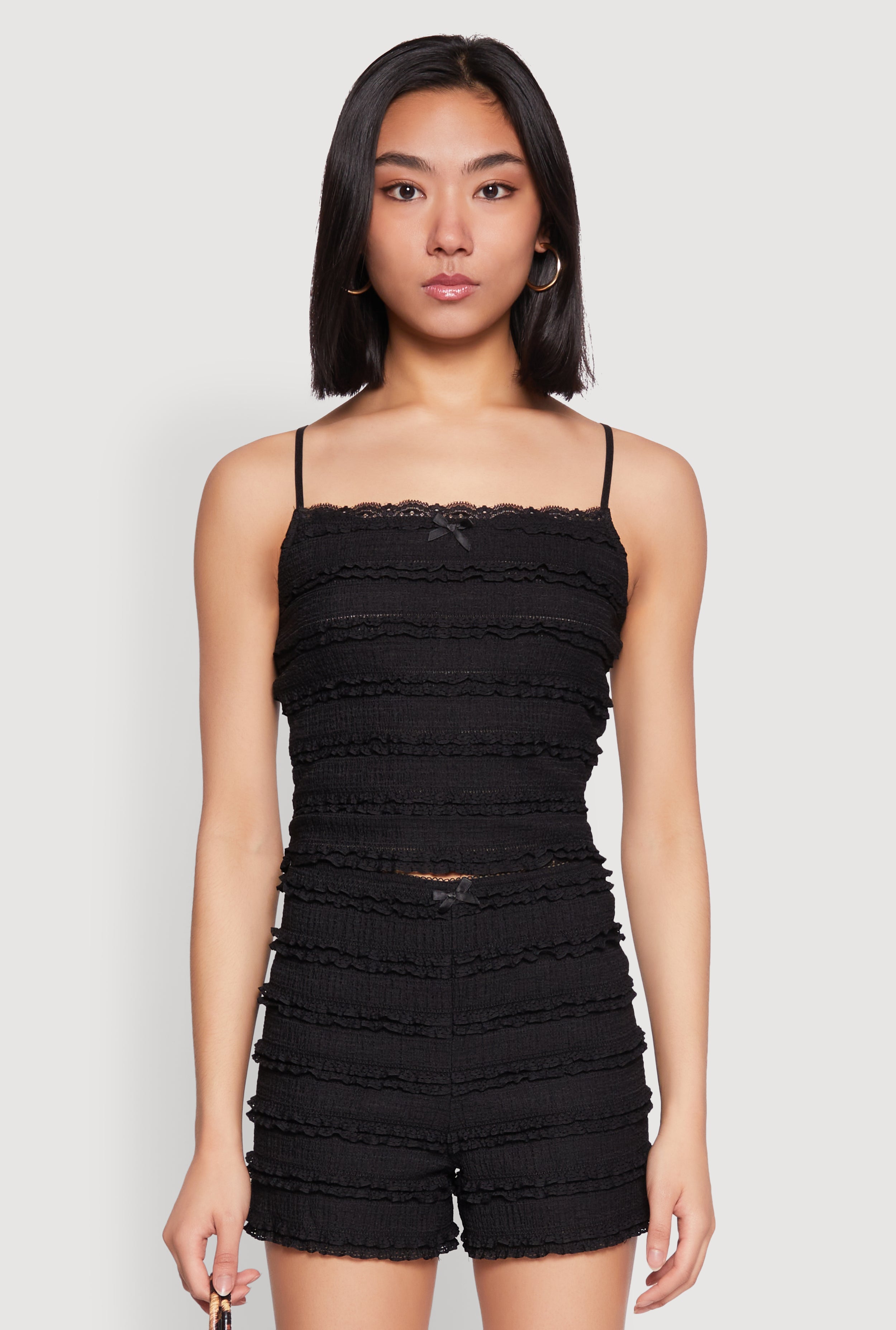 Textured Knit Tiered Lace Detail Cami