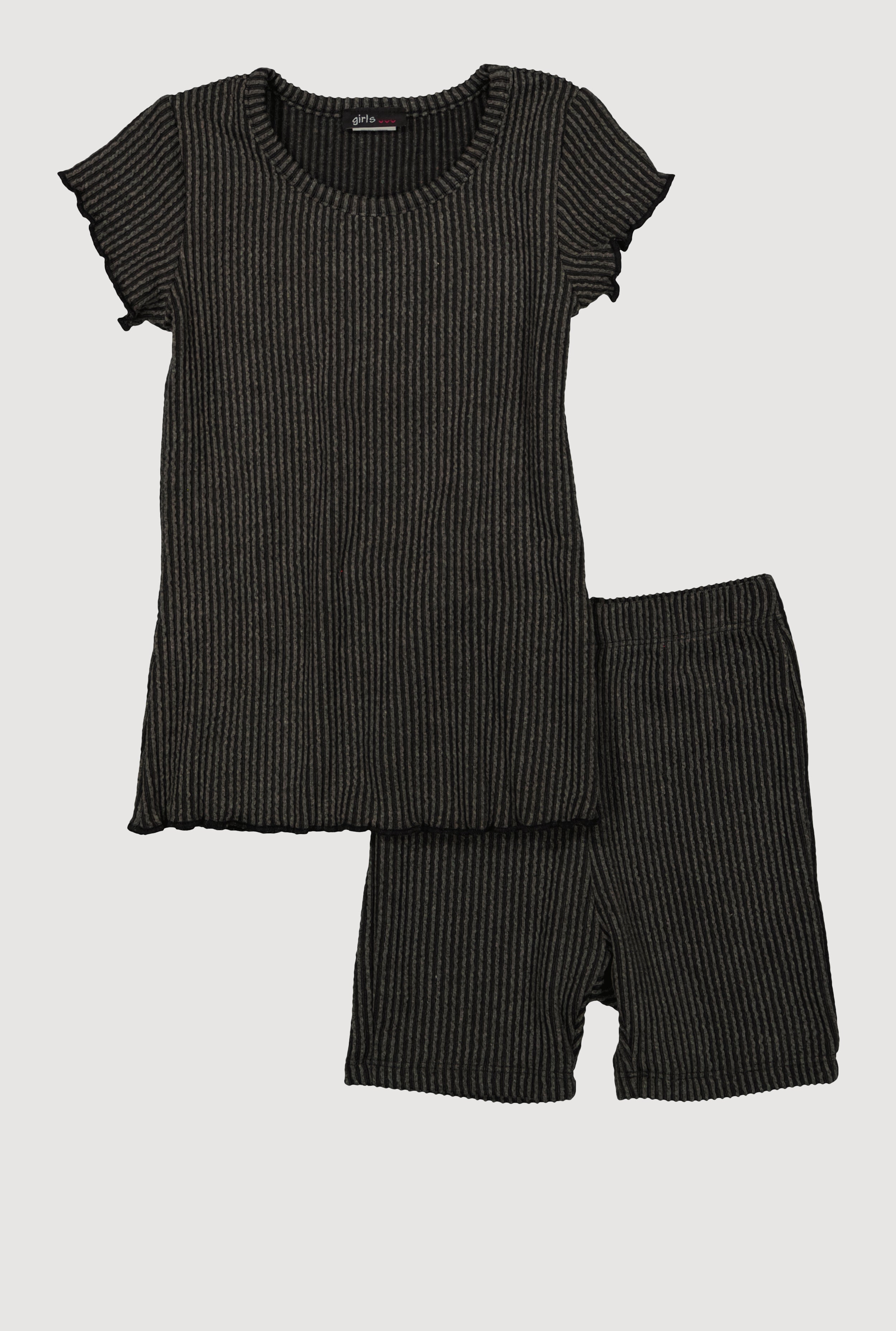 Little Girls Lettuce Edge Rib Knit Tee and Shorts