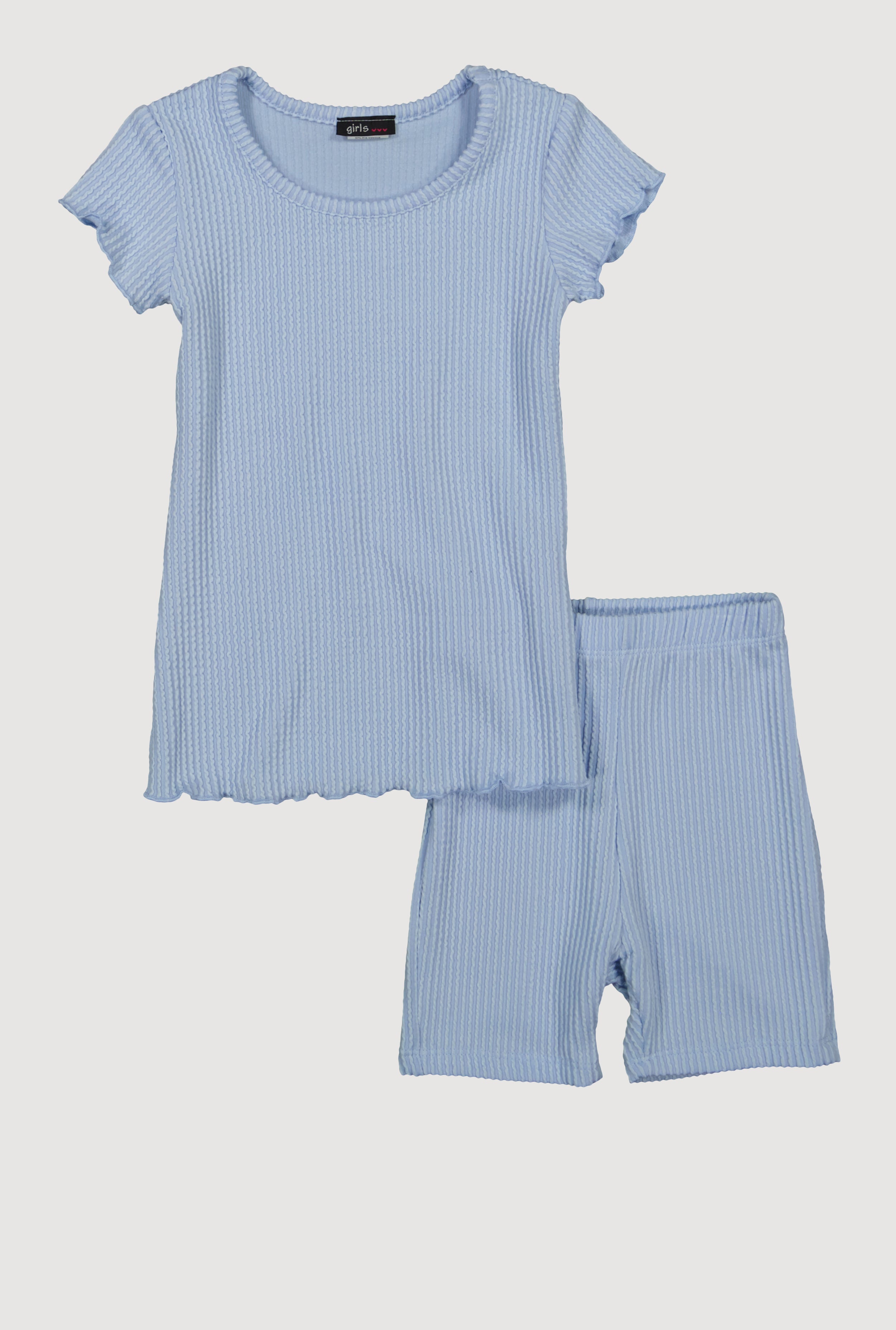 Little Girls Lettuce Edge Rib Knit Tee and Shorts