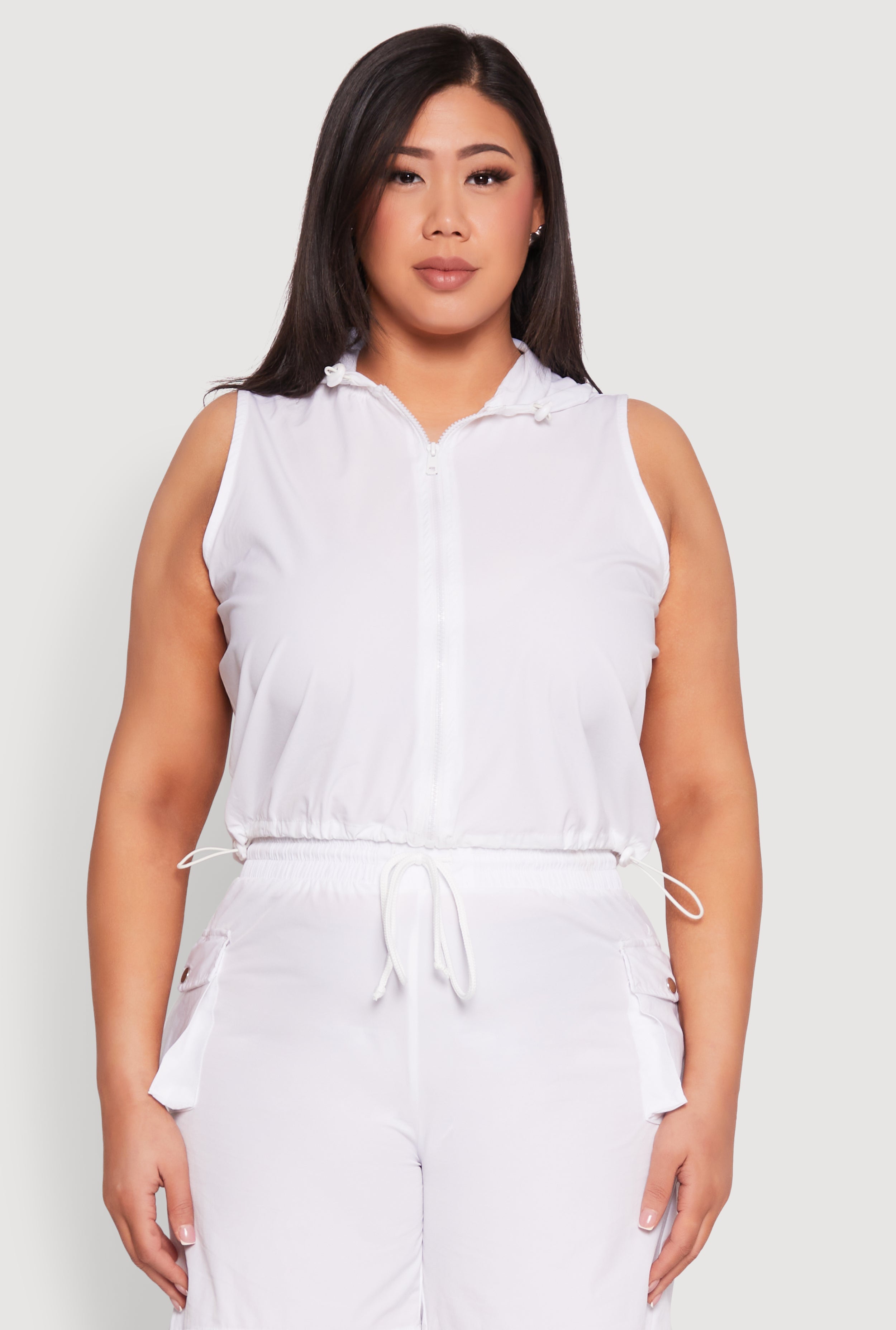 Plus Size Zip Front Sleeveless Windbreaker Vest