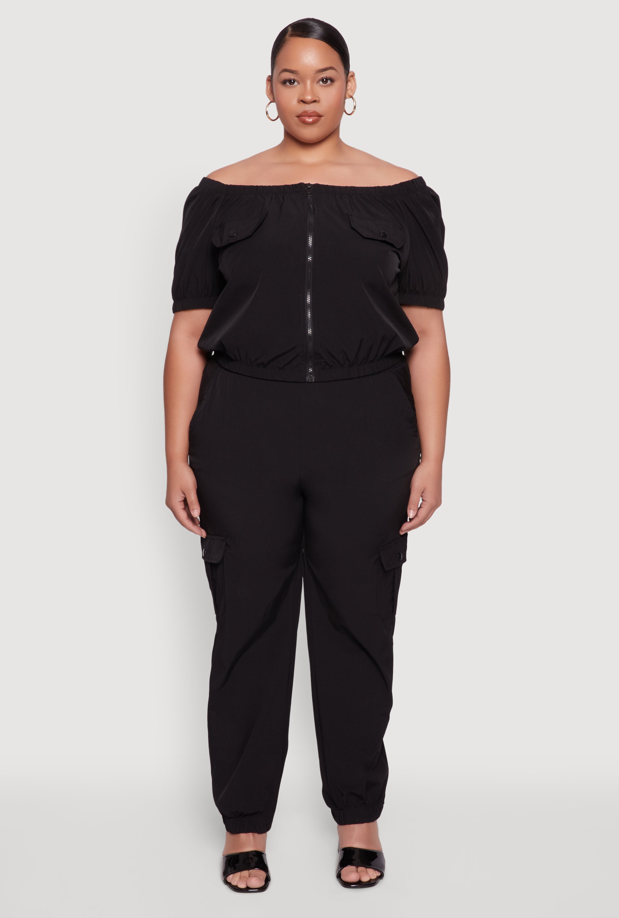 Plus Size Nylon Cargo Joggers