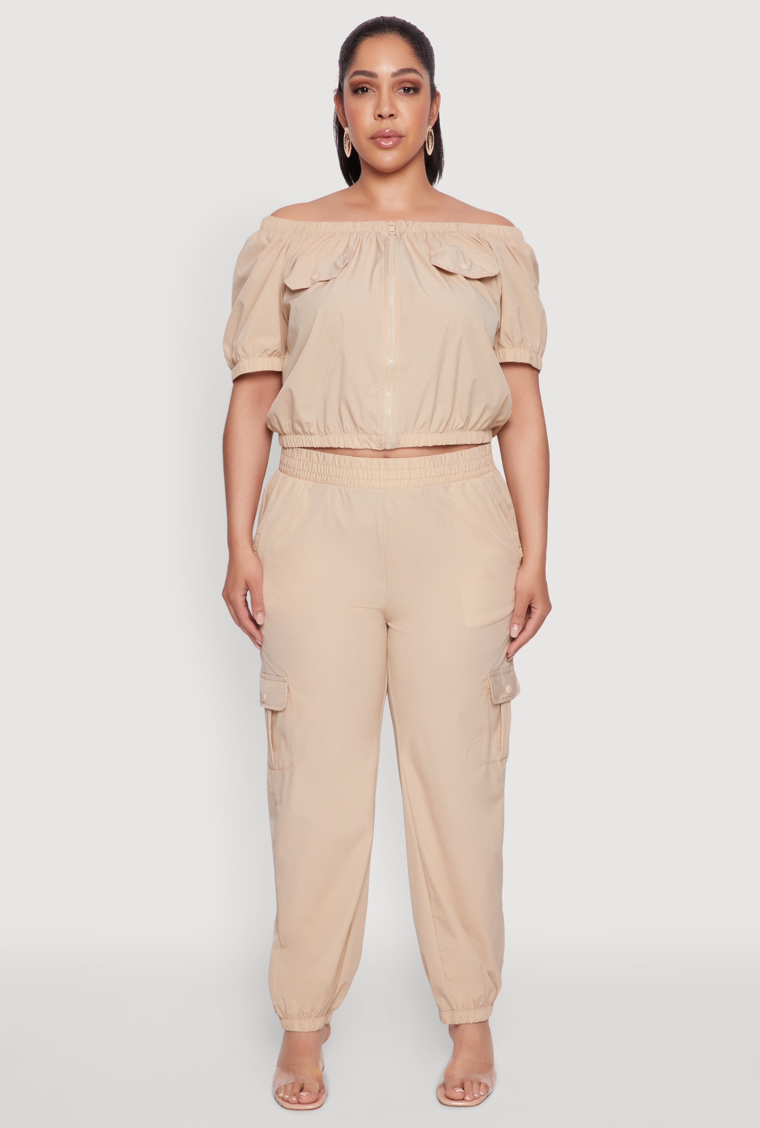 Plus Size Nylon Cargo Joggers