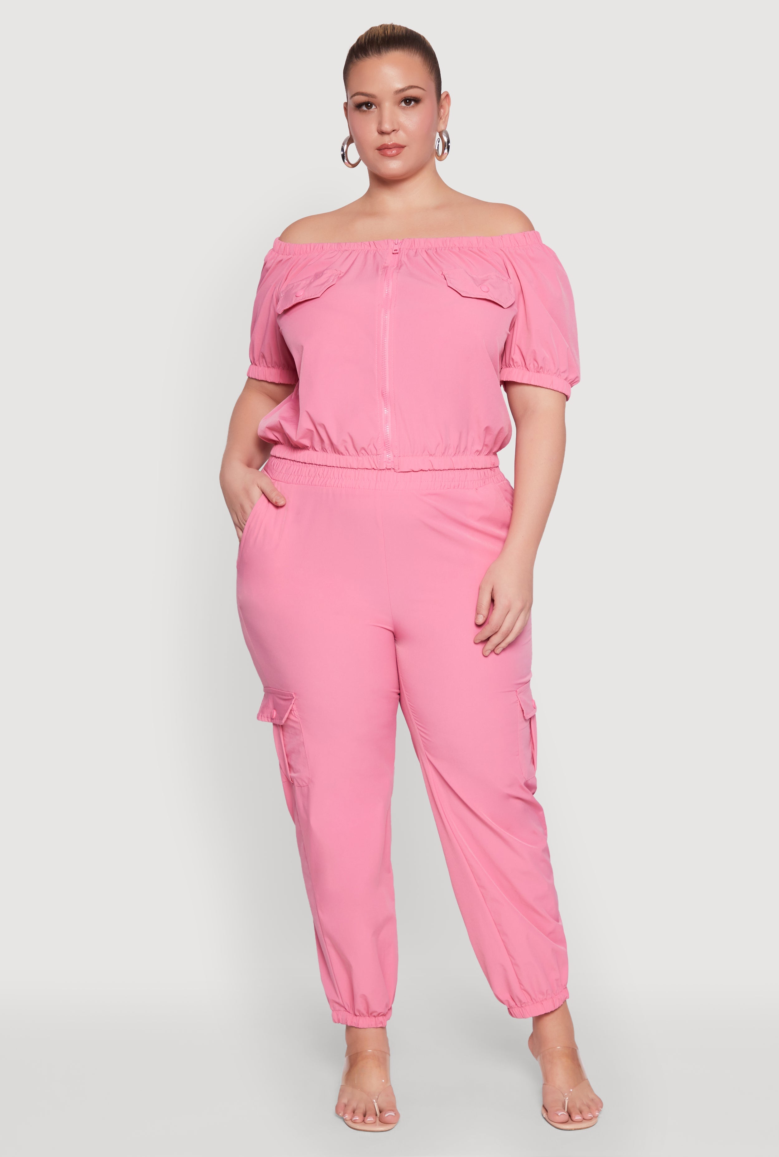 Plus Size Nylon Cargo Joggers