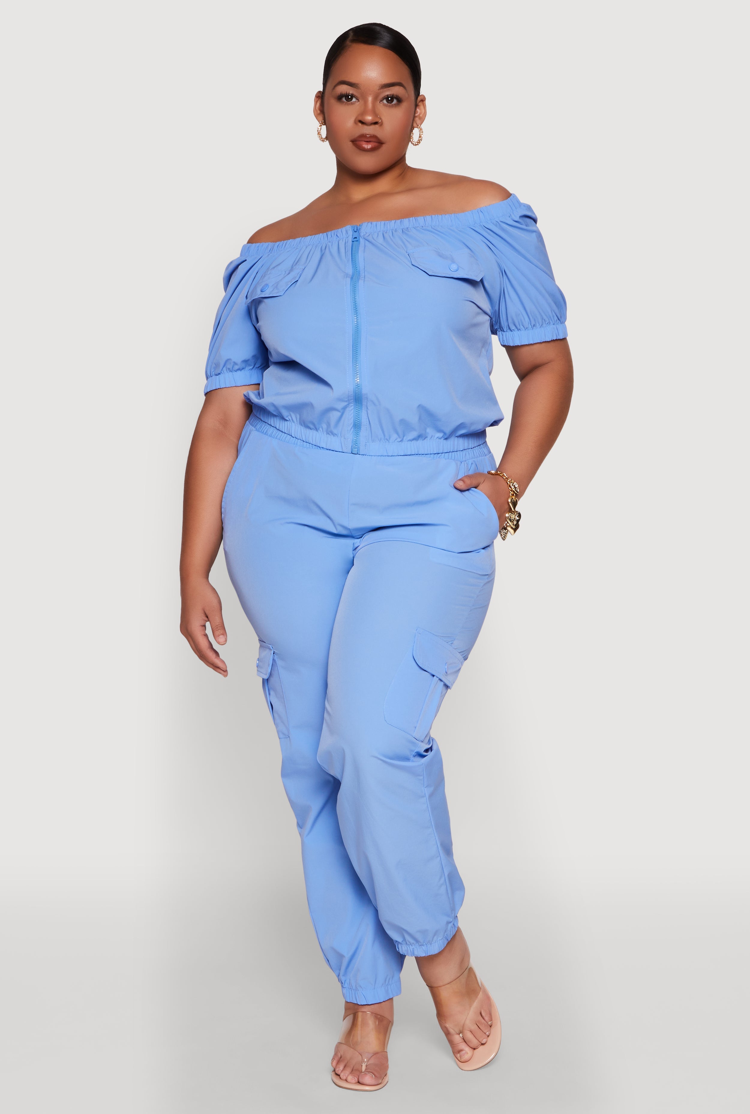 Plus Size Nylon Cargo Joggers