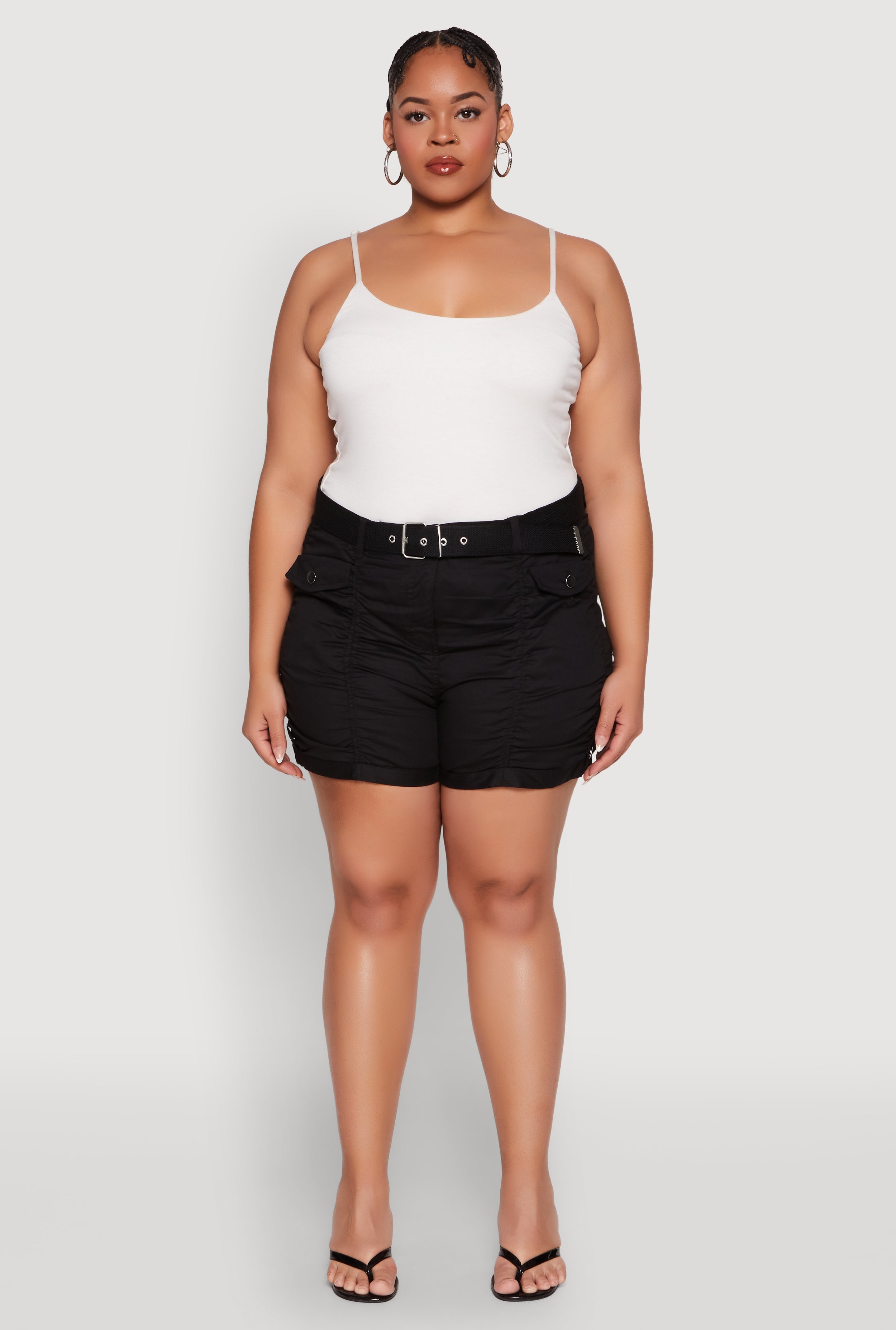 Plus Size Ruched Belted Shorts
