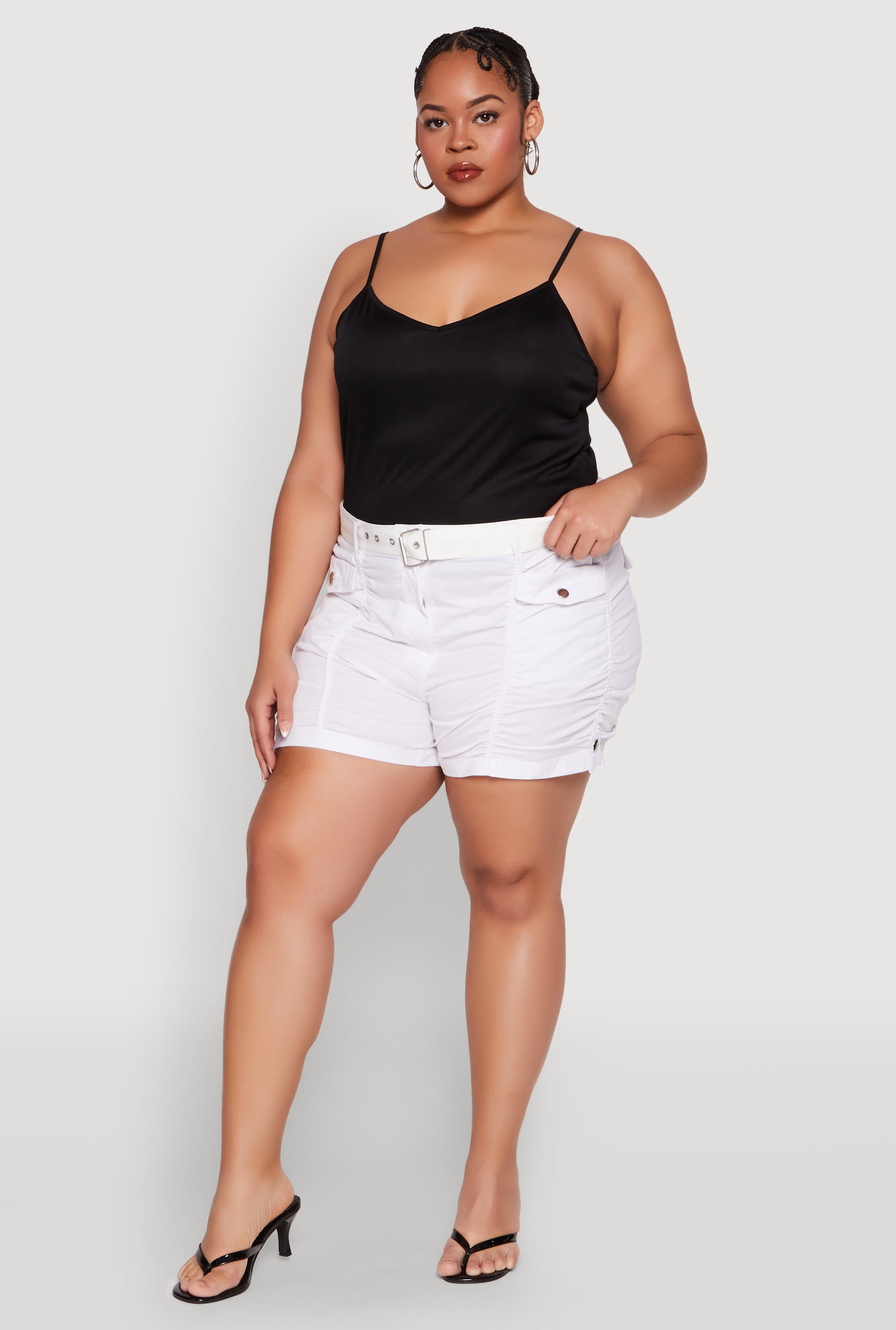 Plus Size Ruched Belted Shorts