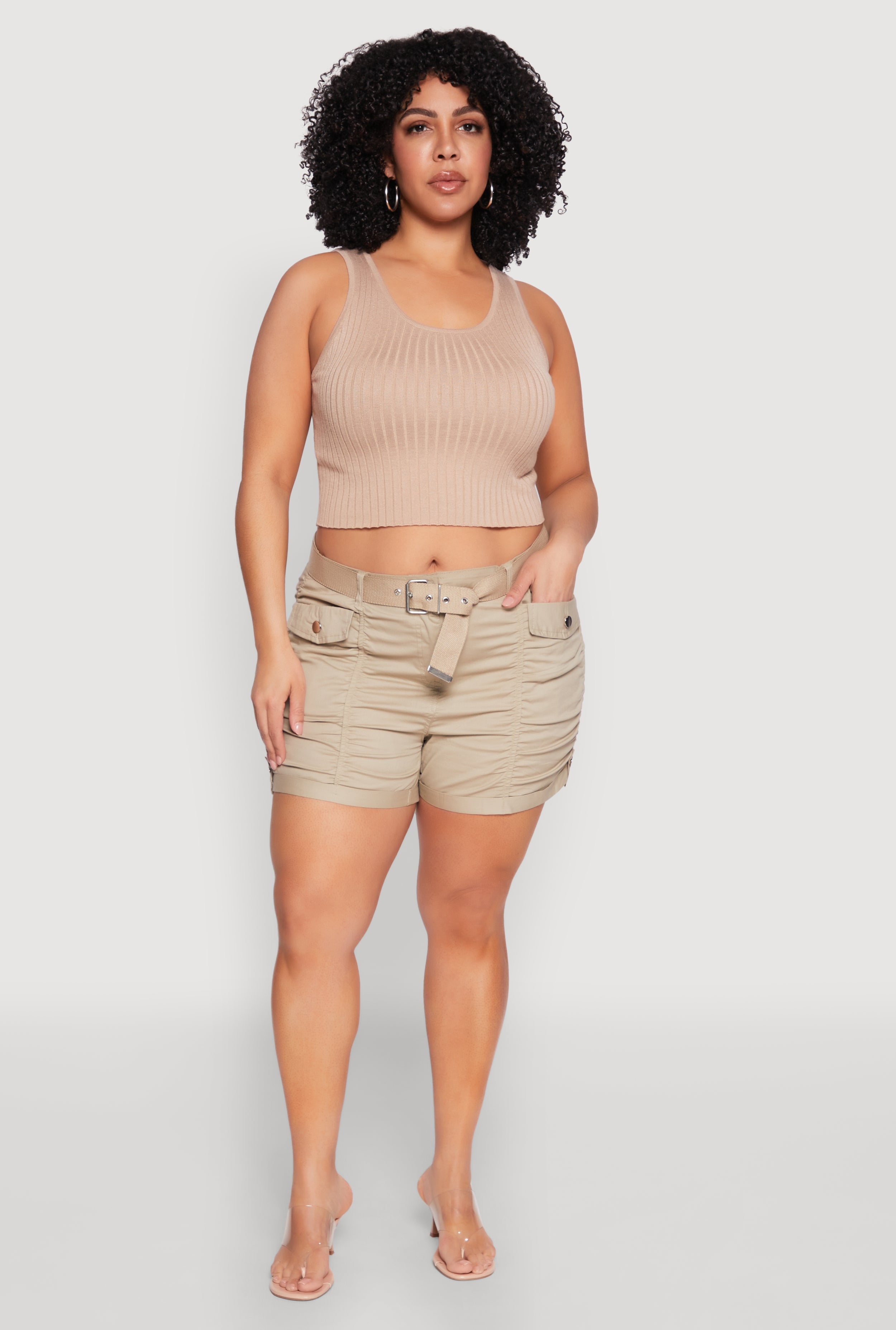 Plus Size Ruched Belted Shorts