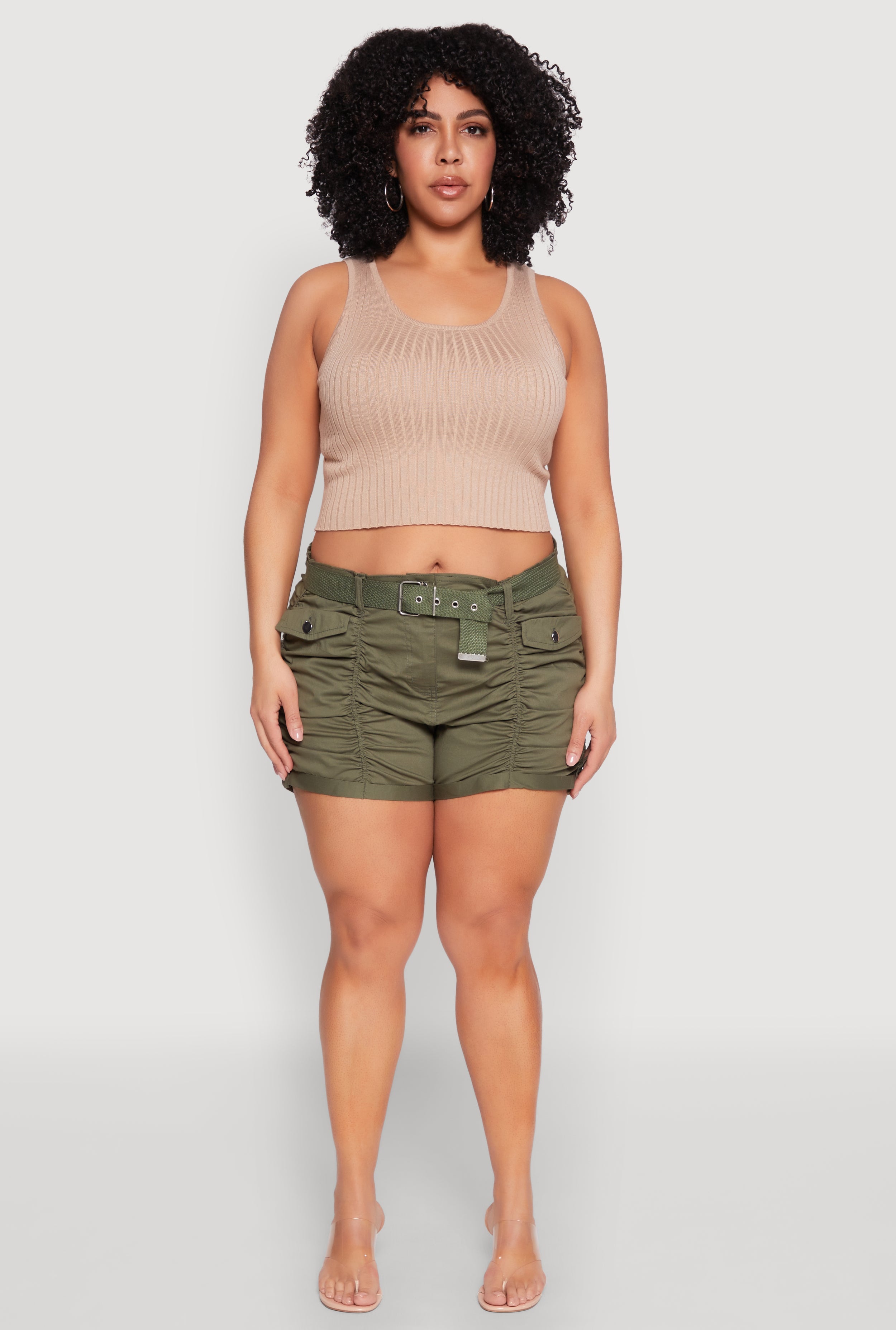 Plus Size Ruched Belted Shorts