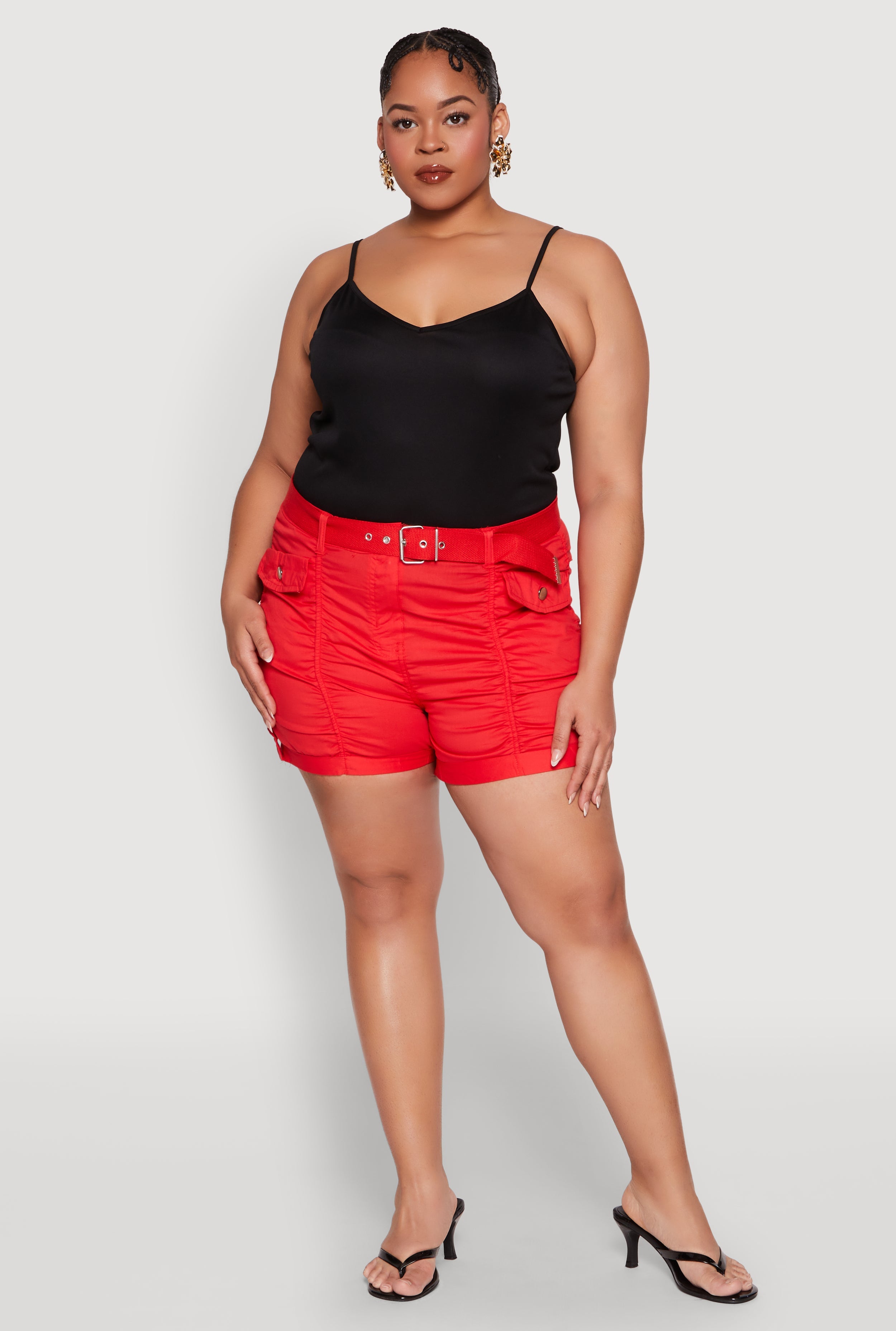 Plus Size Ruched Belted Shorts