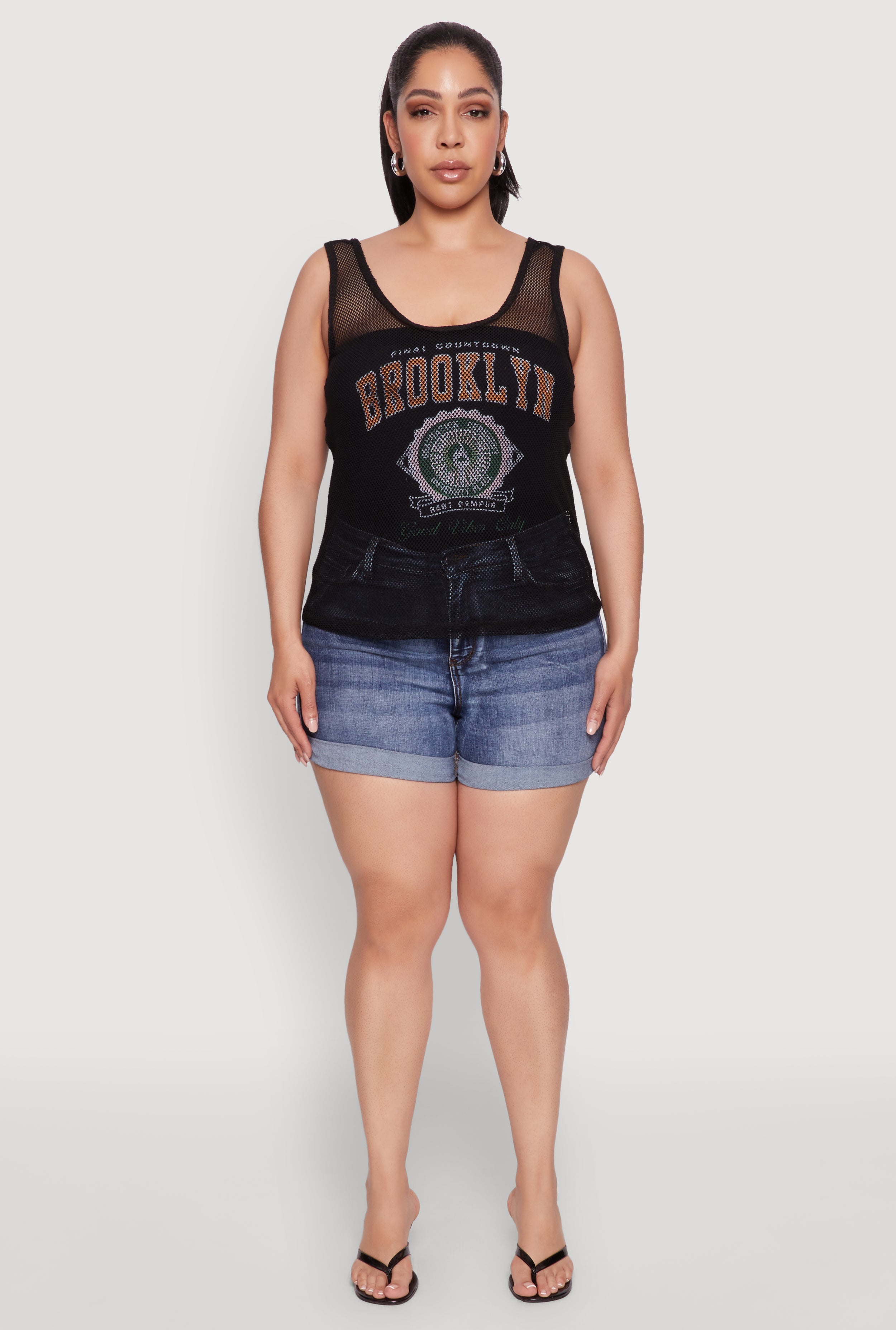Plus Size Brooklyn Graphic Fishnet Tank Top