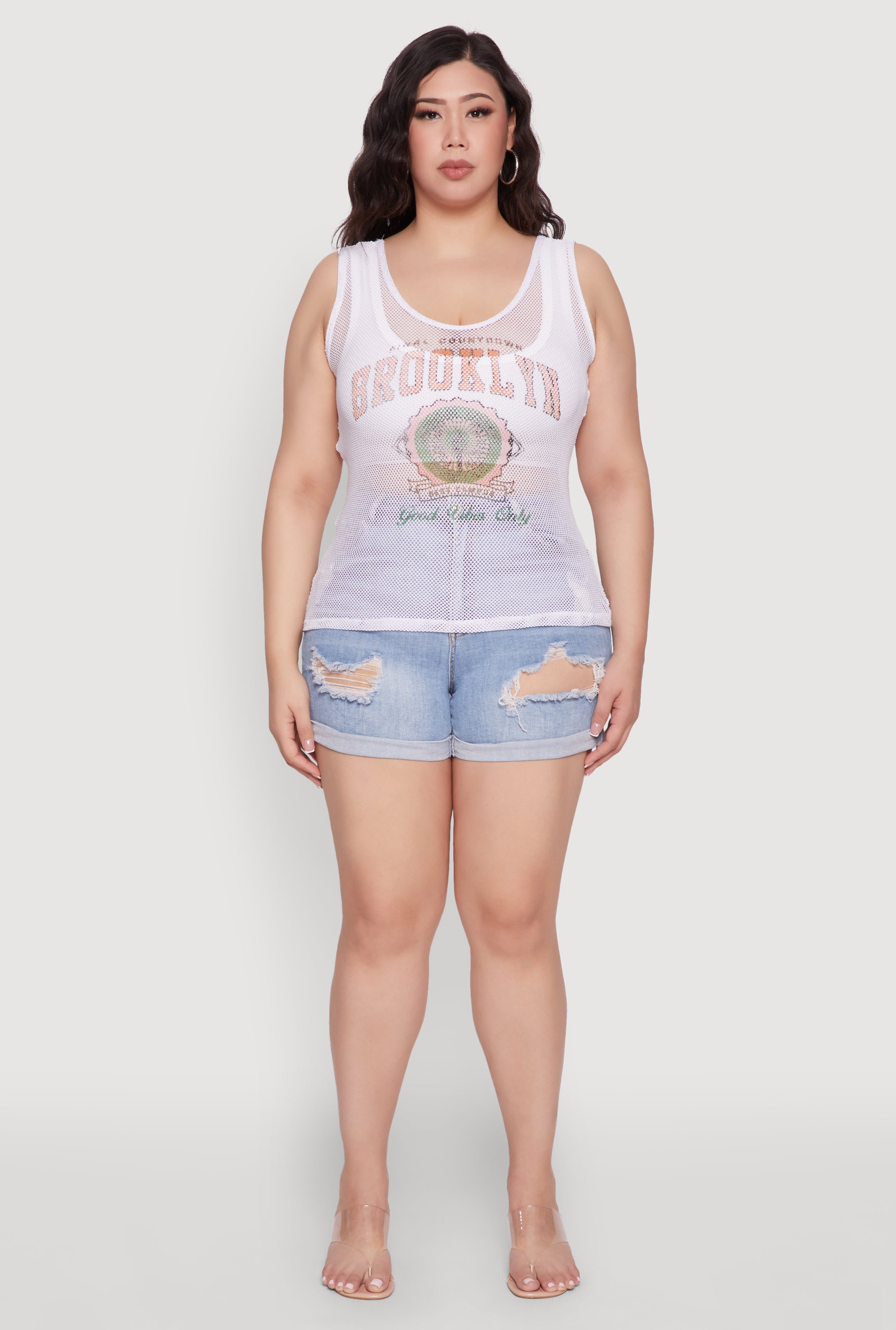 Plus Size Brooklyn Graphic Fishnet Tank Top