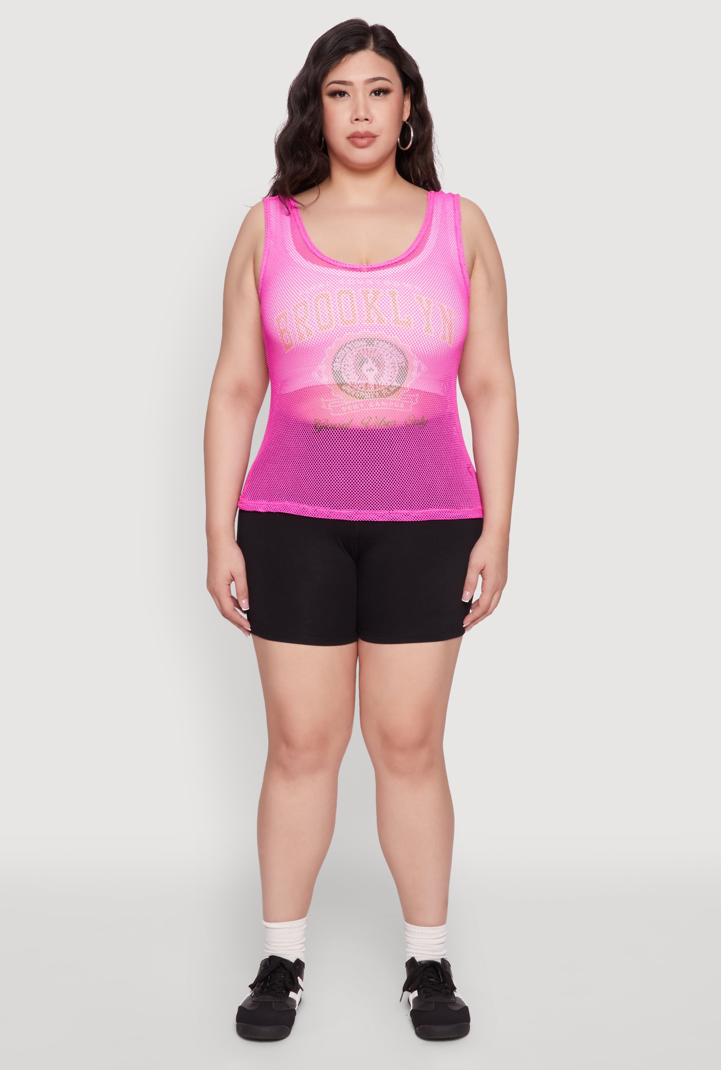 Plus Size Brooklyn Graphic Fishnet Tank Top