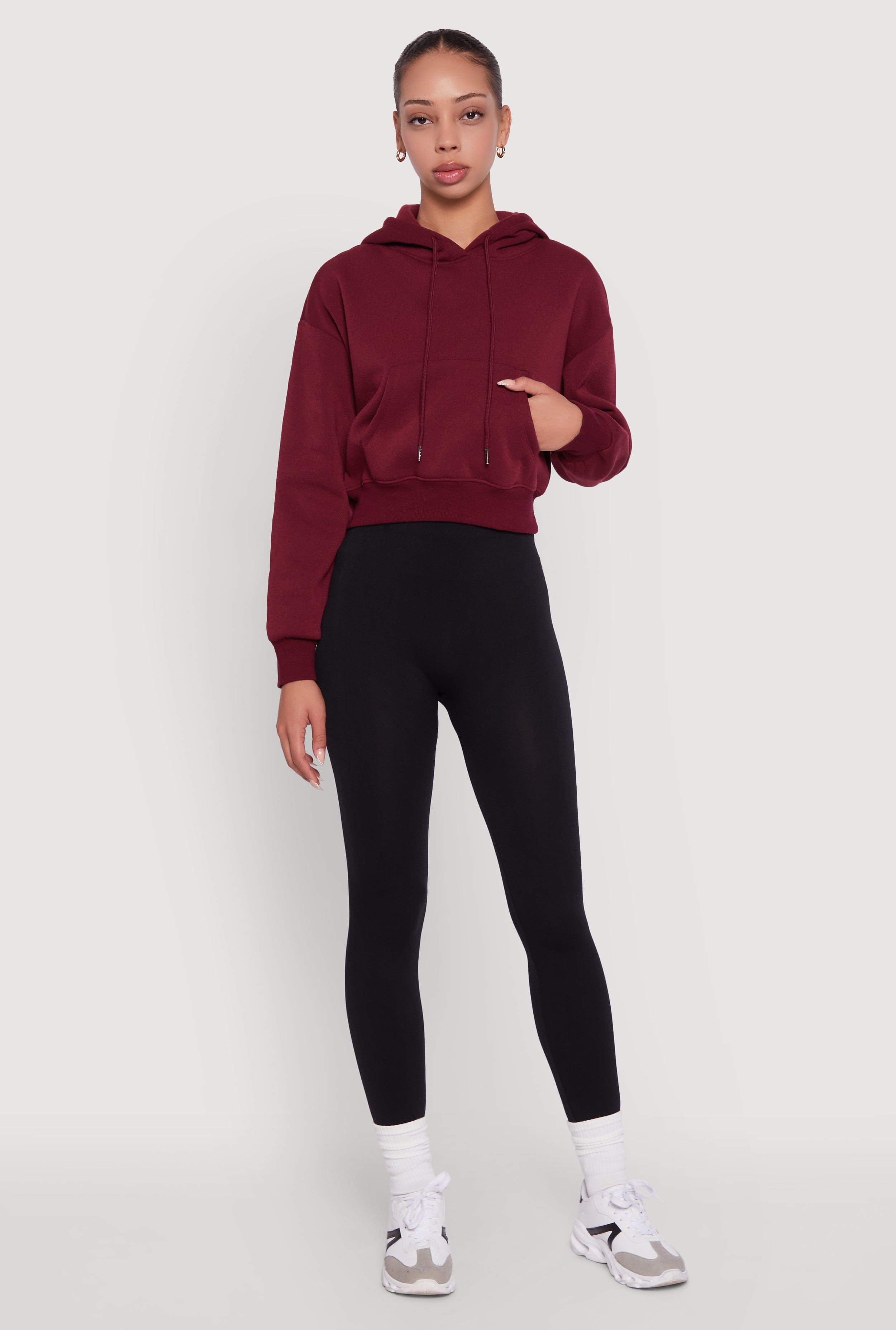 Cropped Kangaroo Pocket Pullover Hoodie