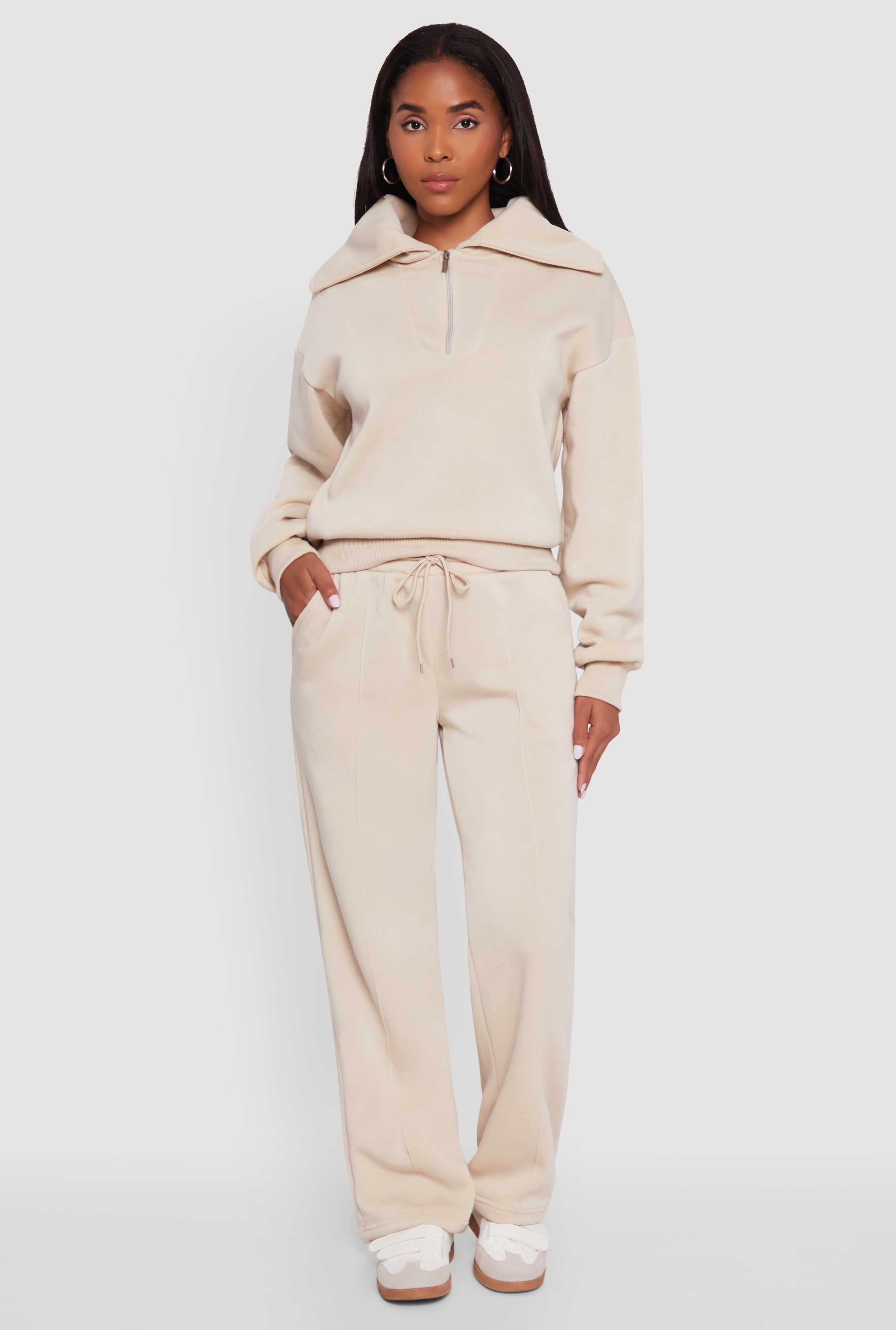 Wide Leg Fleece Sweatpants with Pockets