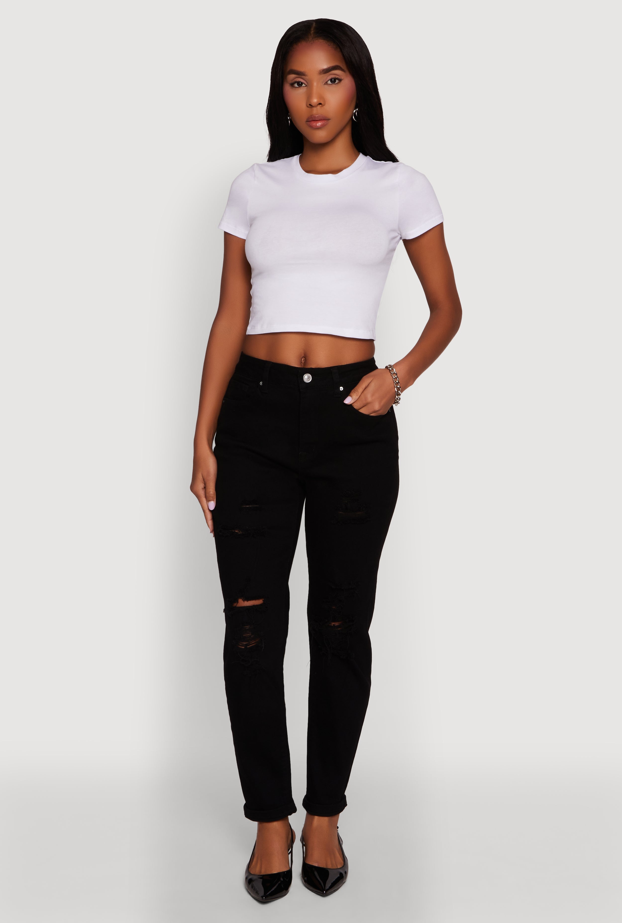 WAX Mid Rise Boyfriend Cut Distressed Jeans
