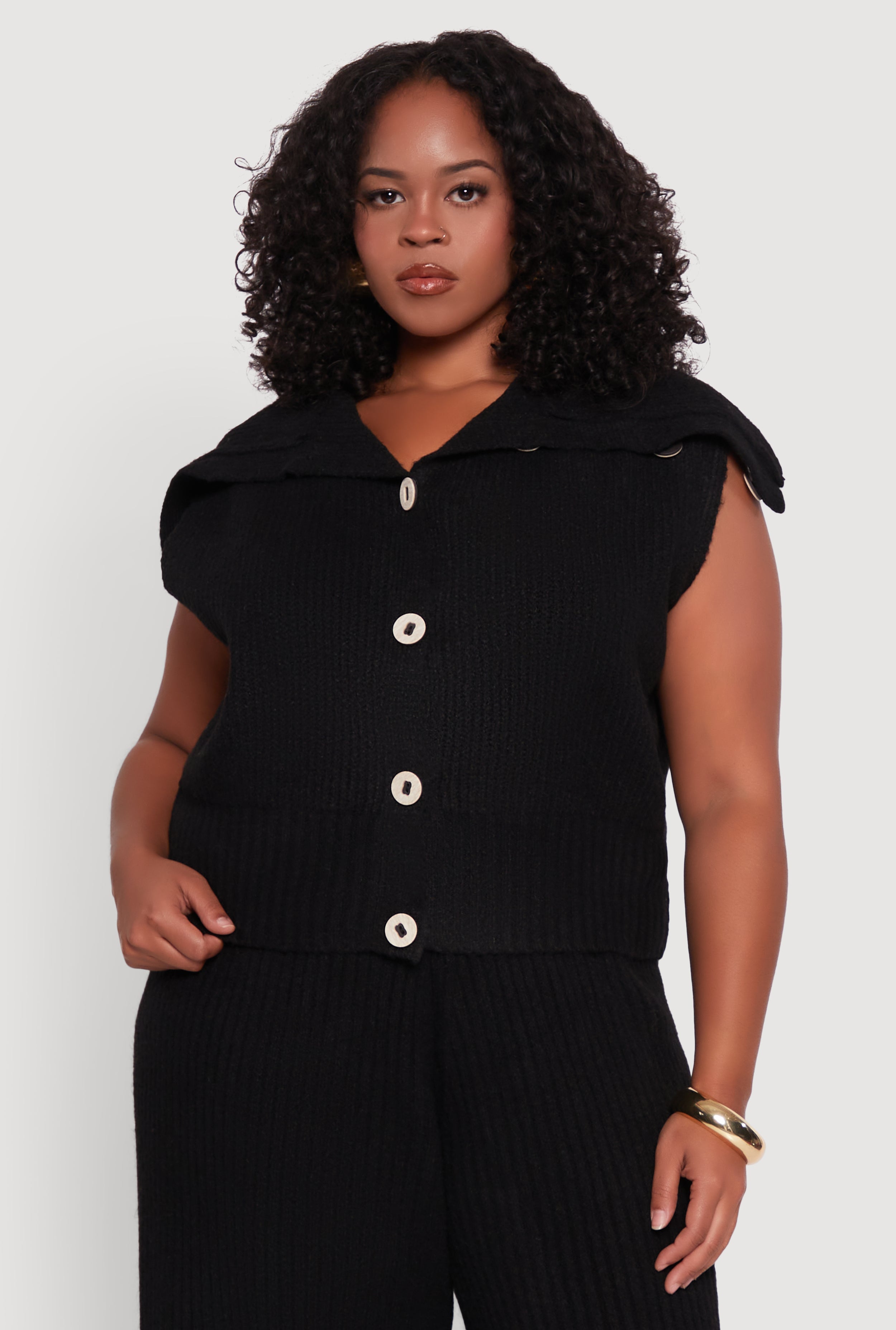 Plus Size Sleeveless Collared Button Front Cardigan