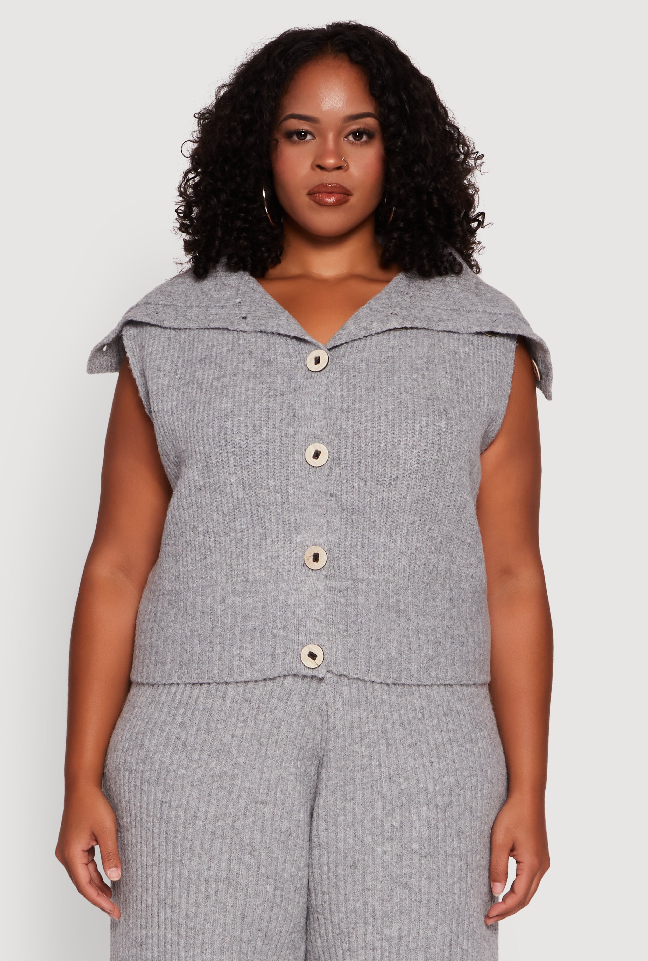 Plus Size Sleeveless Collared Button Front Cardigan