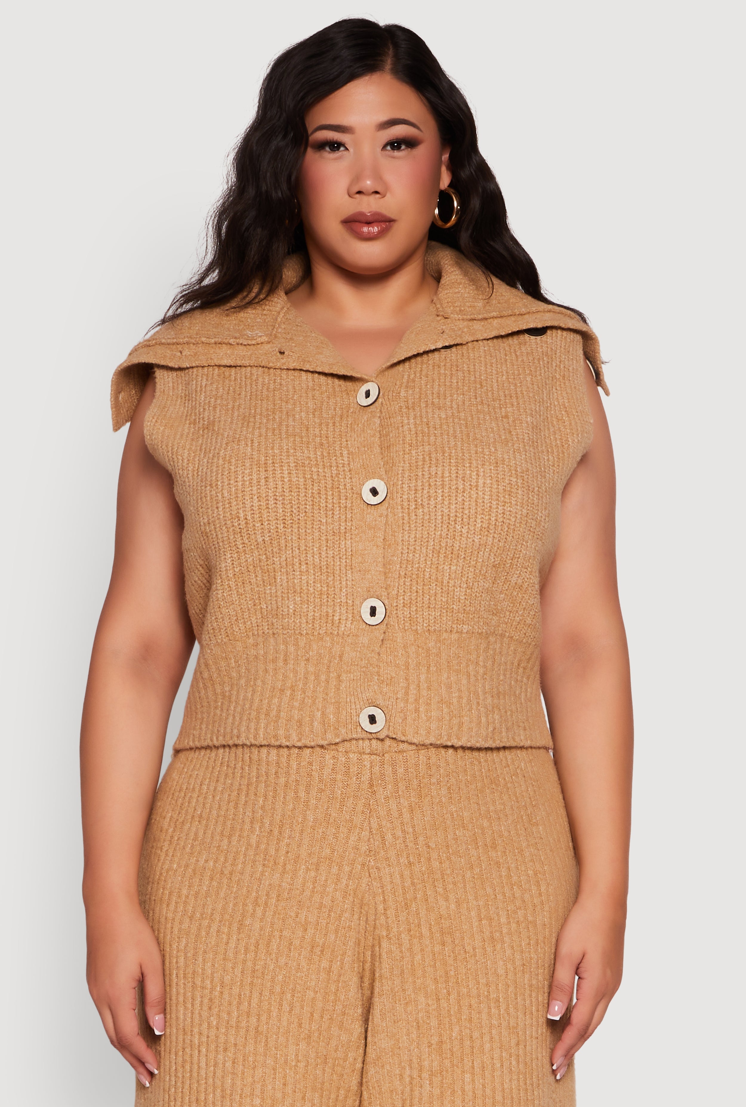 Plus Size Sleeveless Collared Button Front Cardigan
