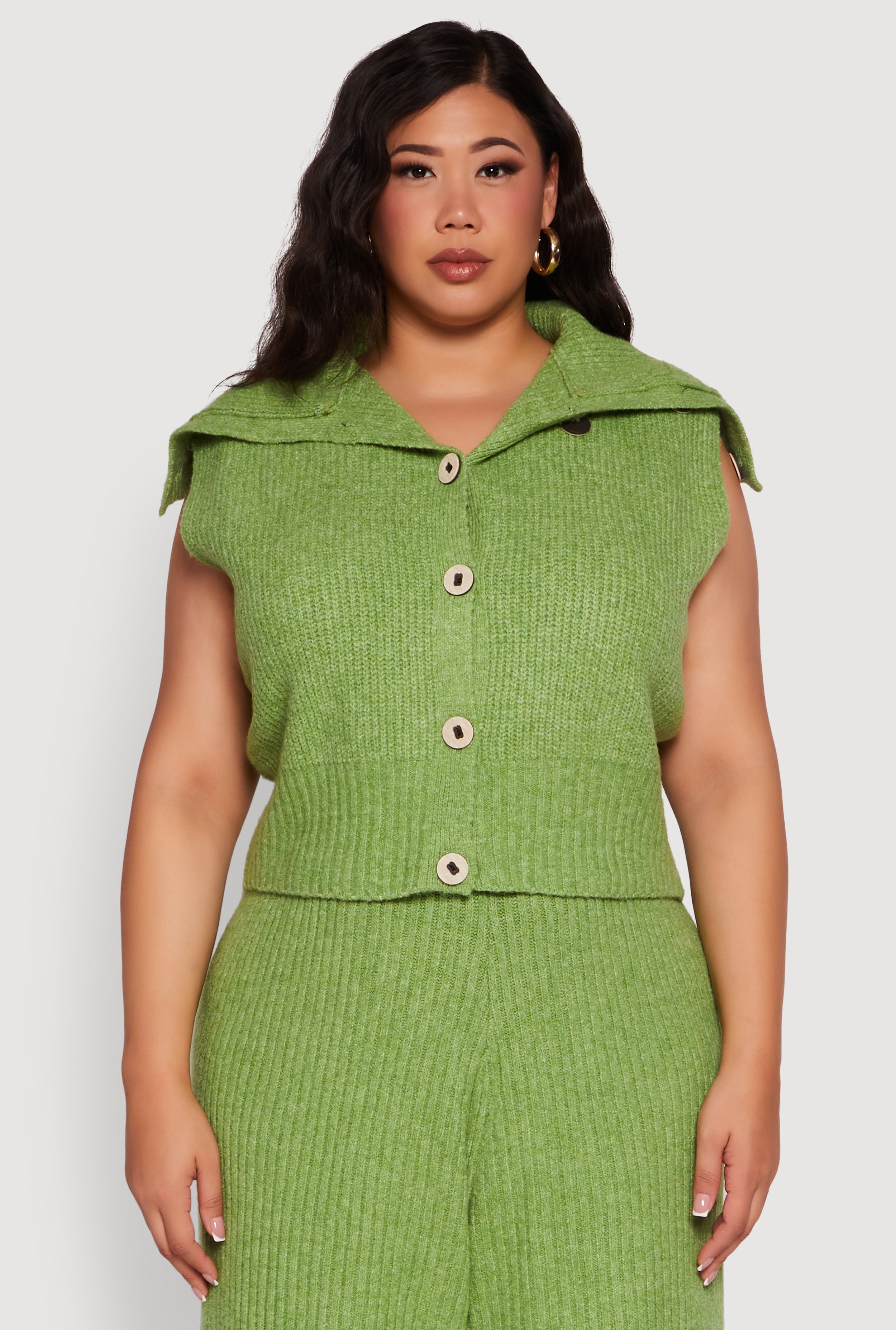 Plus Size Sleeveless Collared Button Front Cardigan