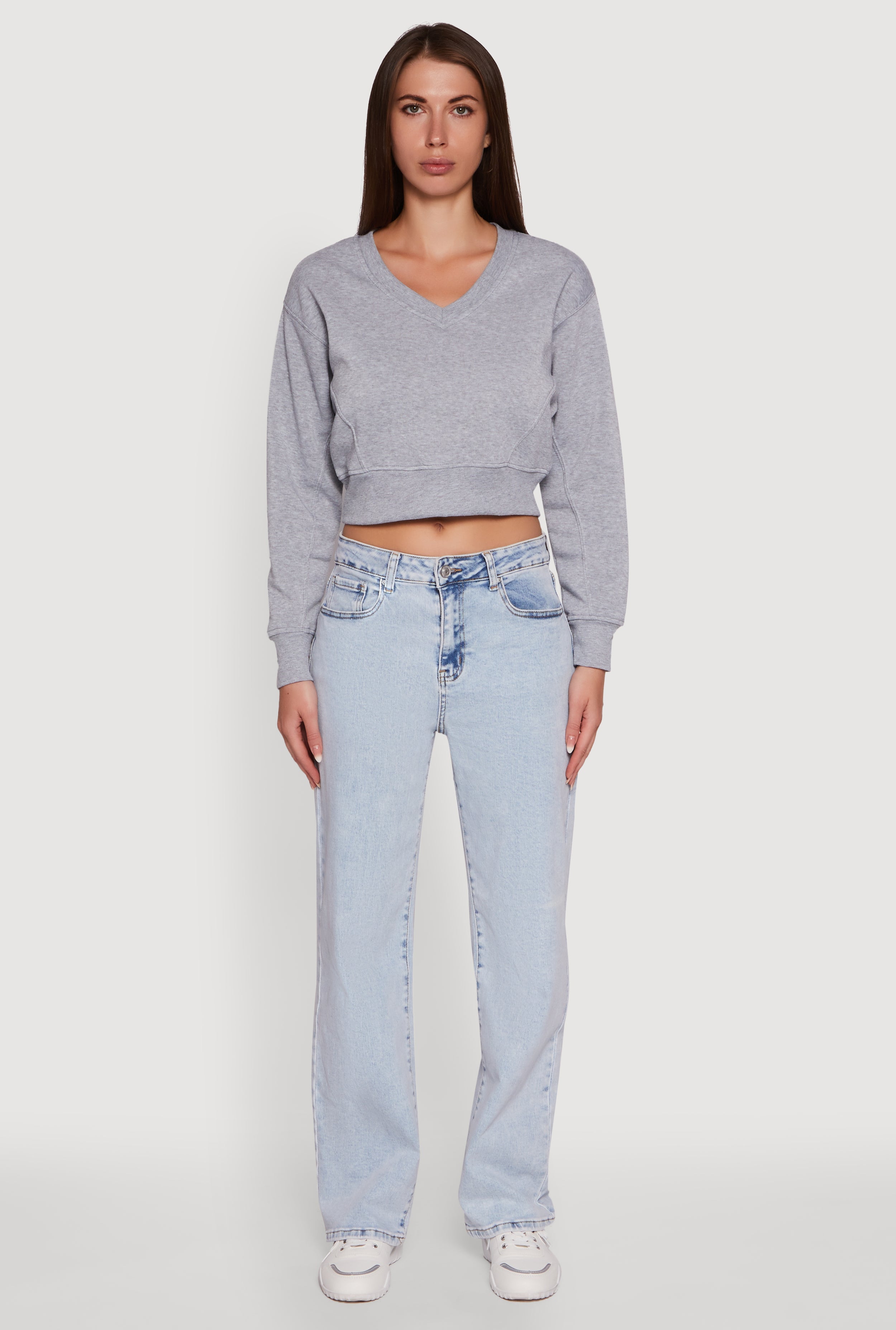 Fleece Lined V-Neck Crop Sweatshirt