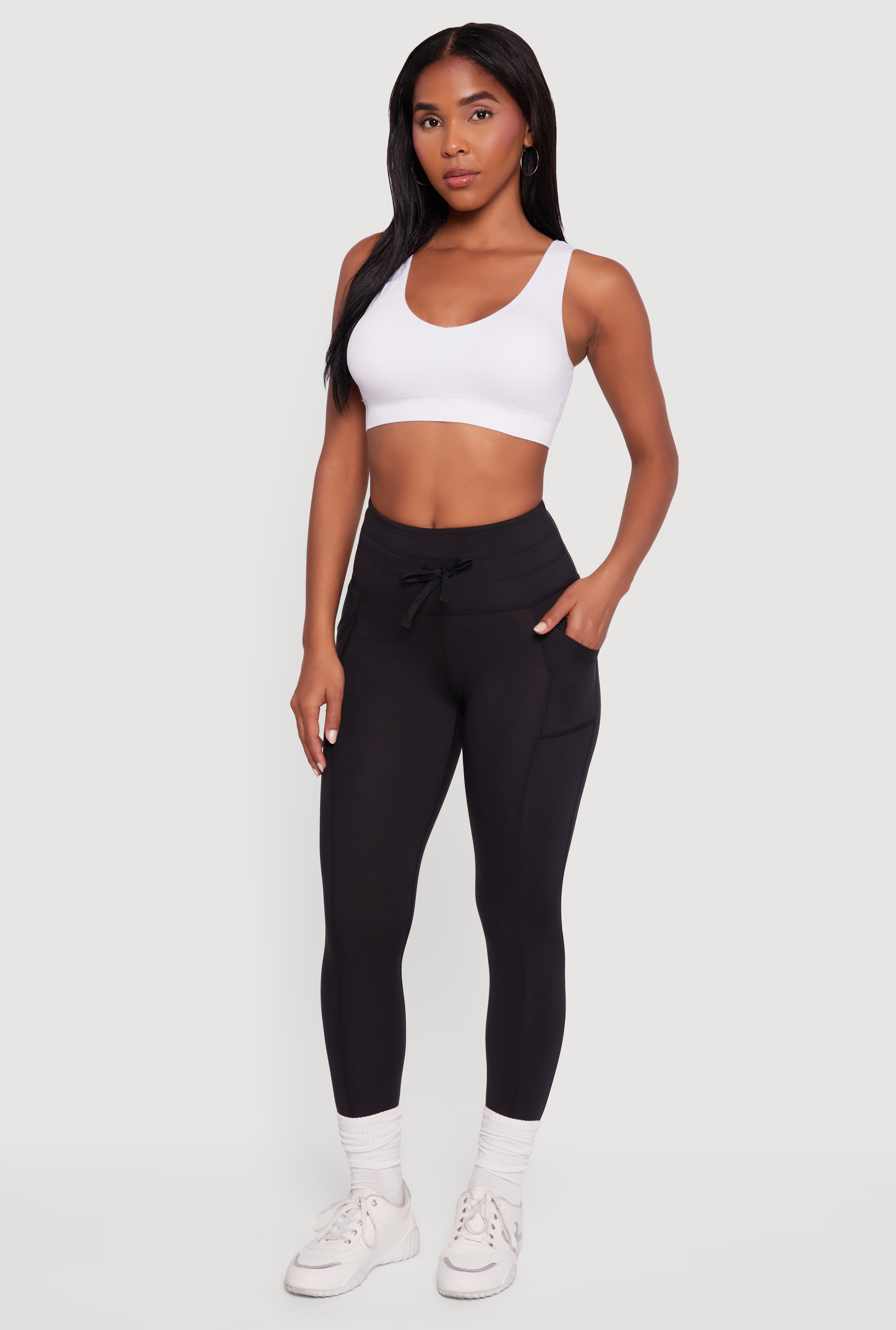 Drawstring Waist Leggings with Cell Phone Pockets