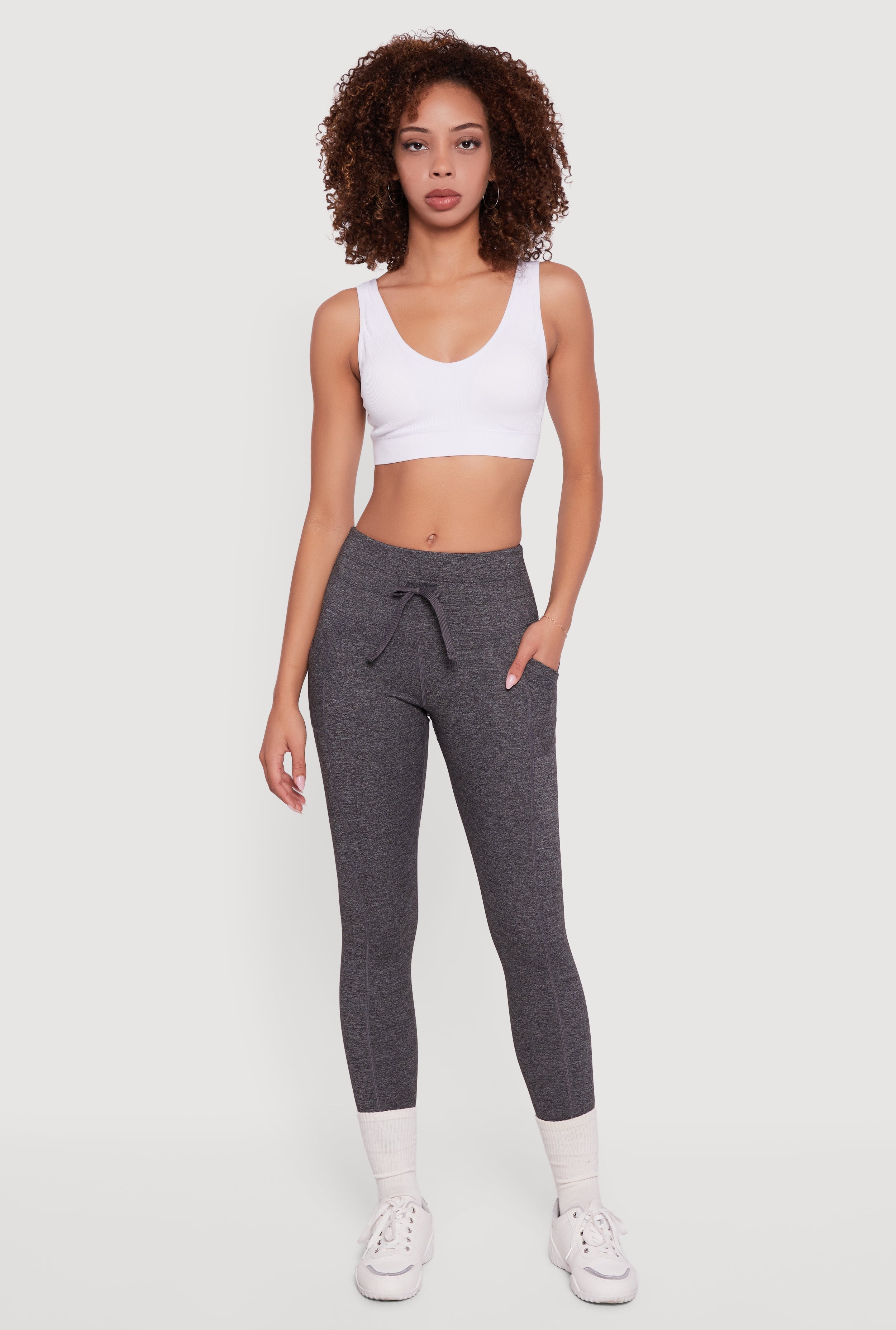 Drawstring Waist Leggings with Cell Phone Pockets
