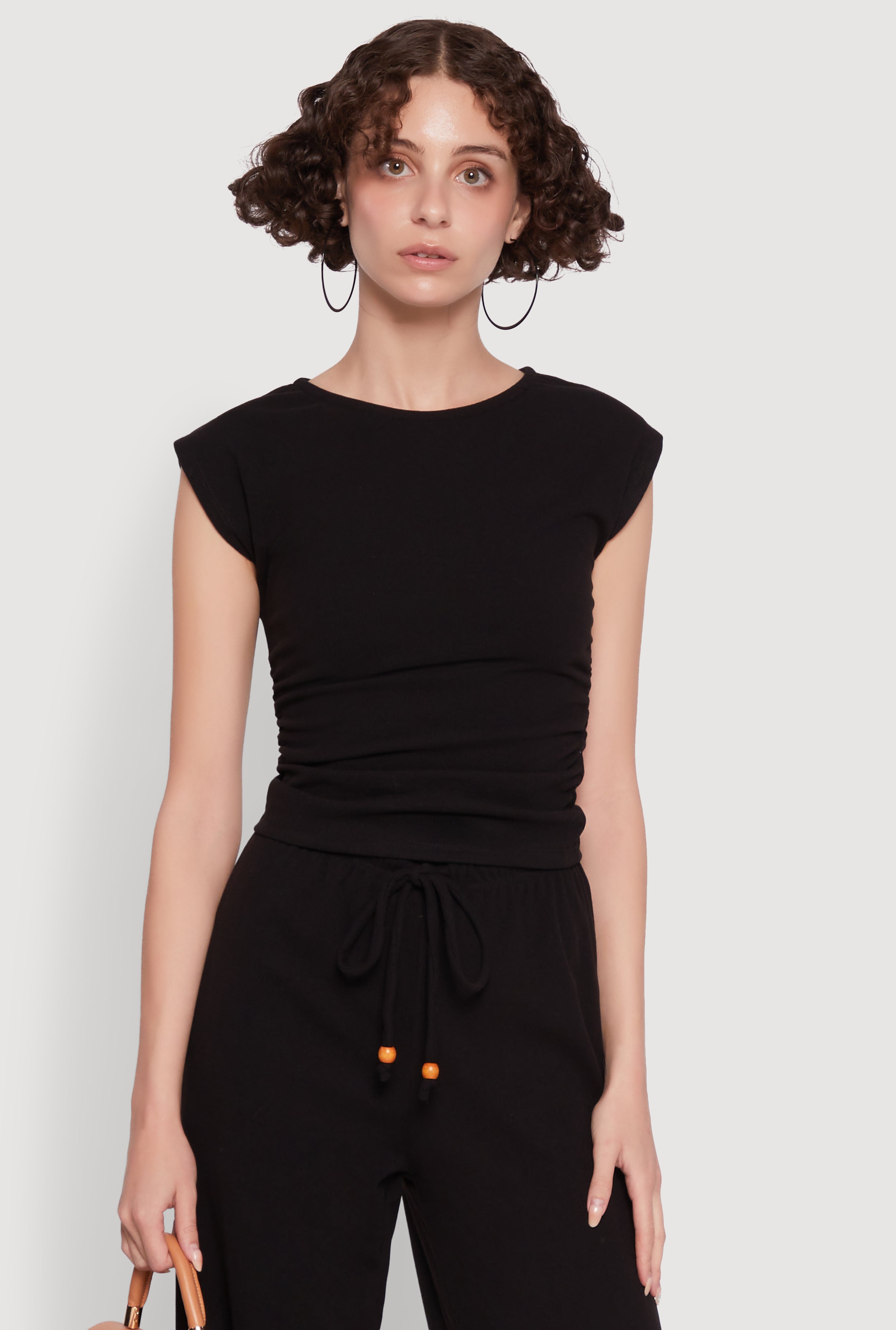 Haute Monde Brushed Knit Ruched Side Cap Sleeve Blouse