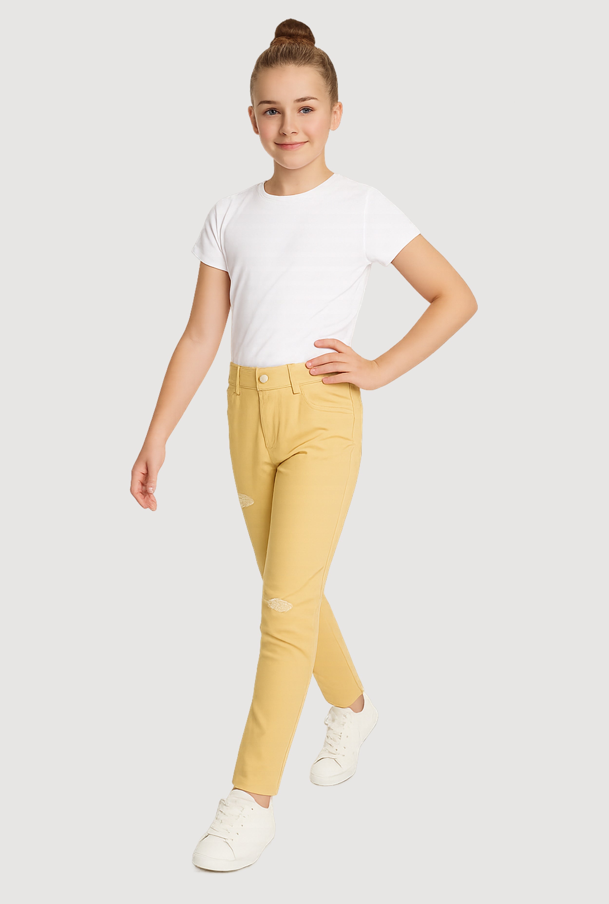 Girls Distressed Detail Skinny Leg Twill Pants