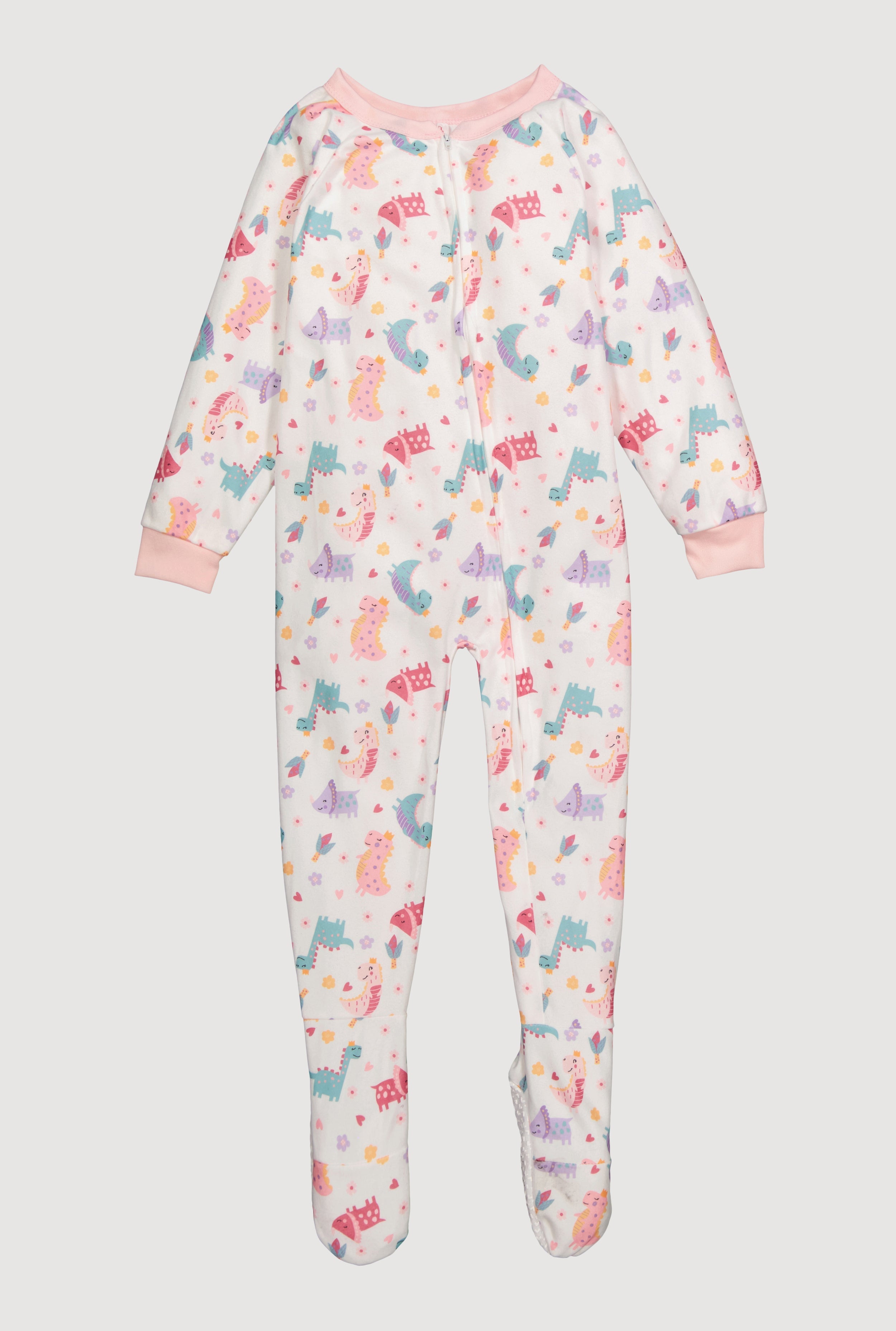 Little Girls Patterned Crew Neck Footed Pajamas