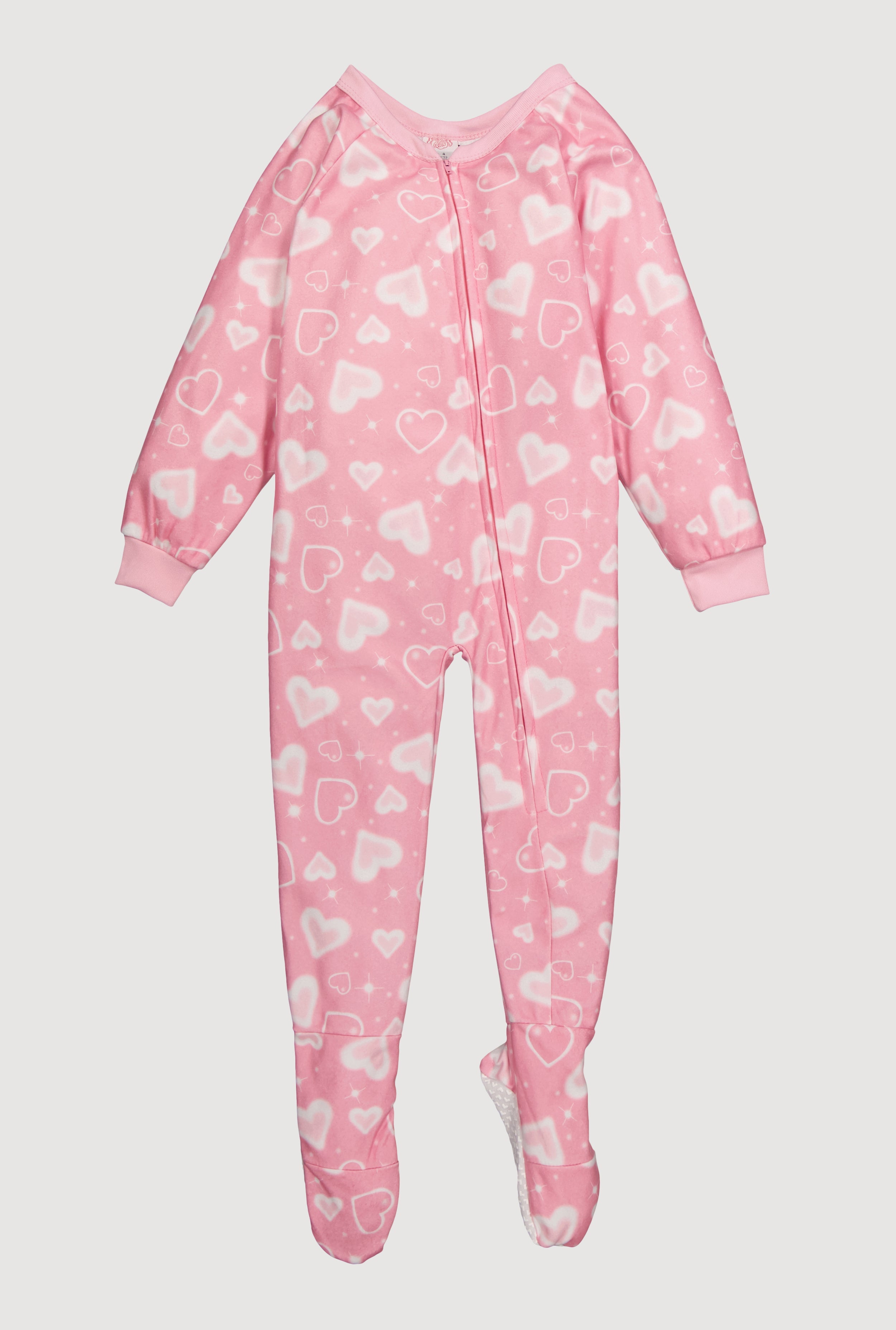 Little Girls Patterned Crew Neck Footed Pajamas