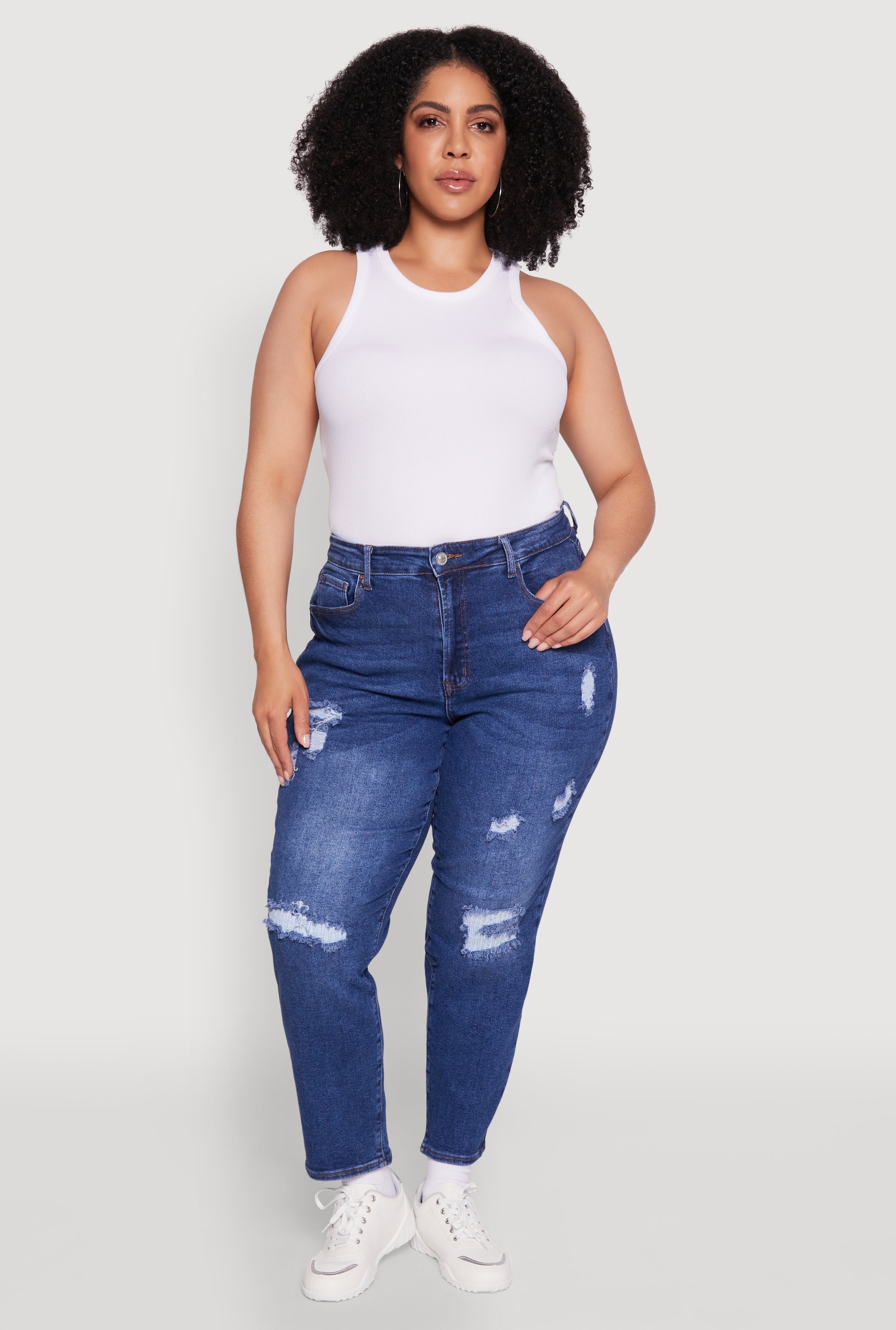 Plus Size WAX High Waist Distressed Jeans