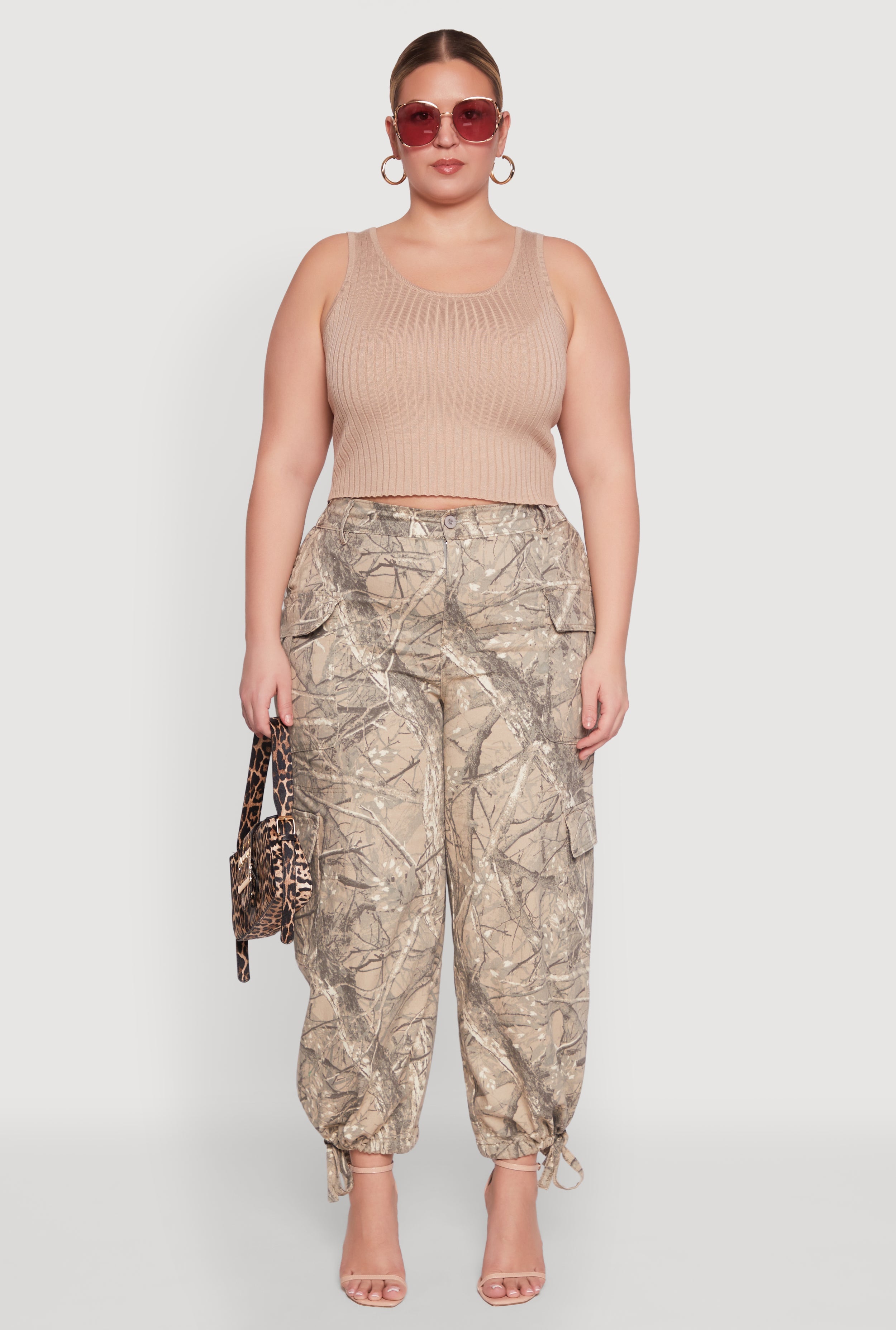 Plus Size Almost Famous High Waisted Tapered Cargo Joggers