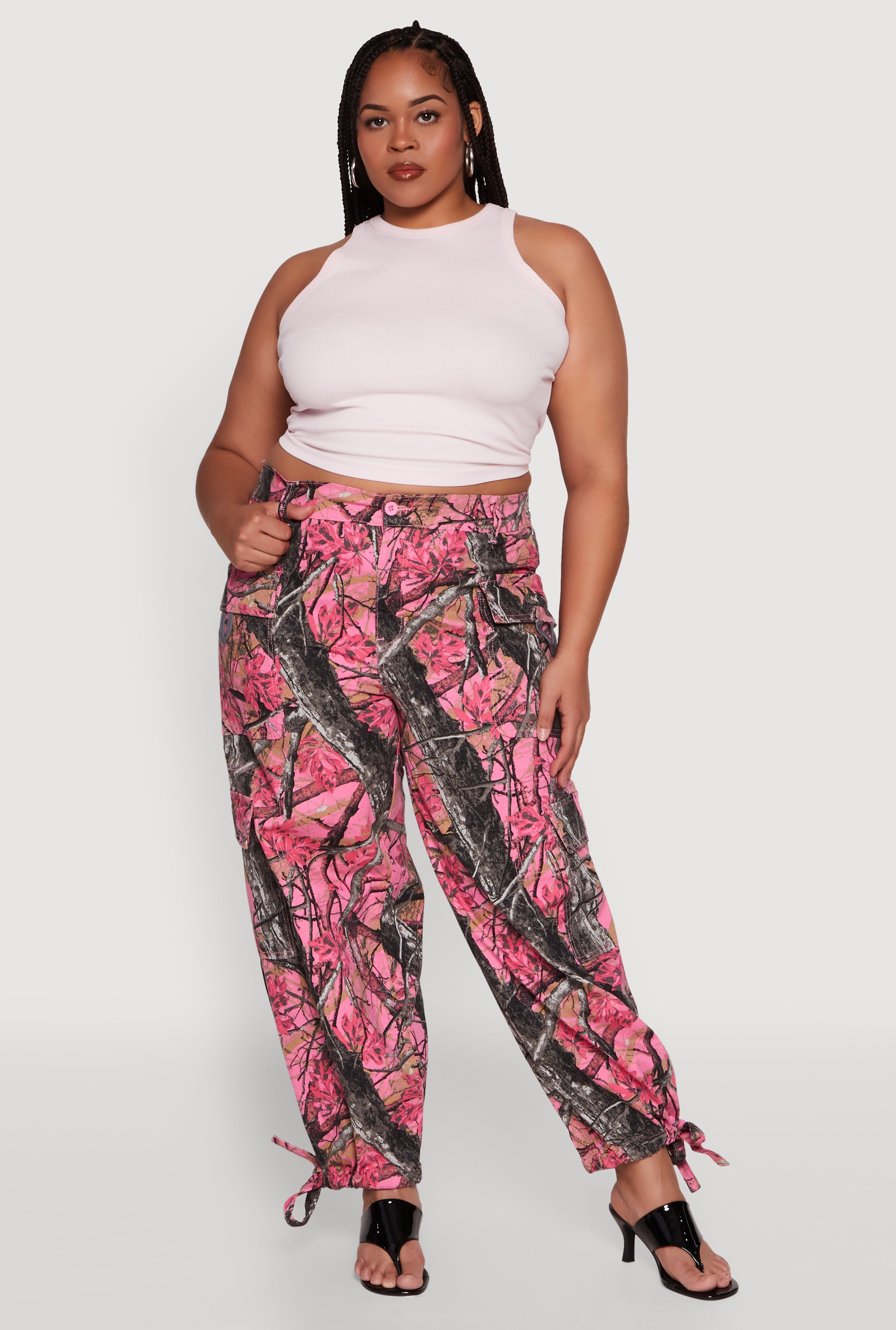 Plus Size Almost Famous High Waisted Tapered Cargo Joggers