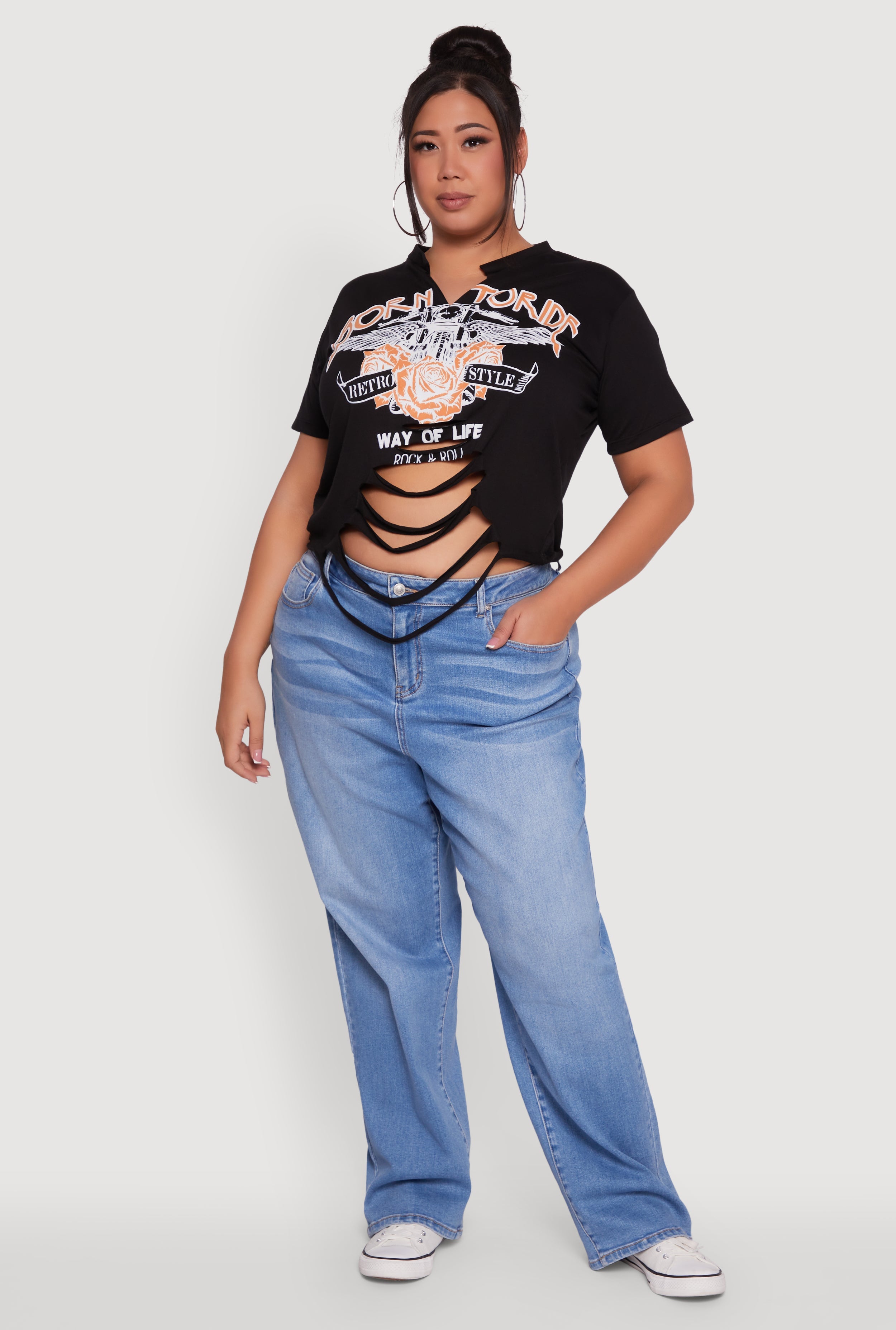 Plus Size Born To Ride Slashed Graphic T-Shirt