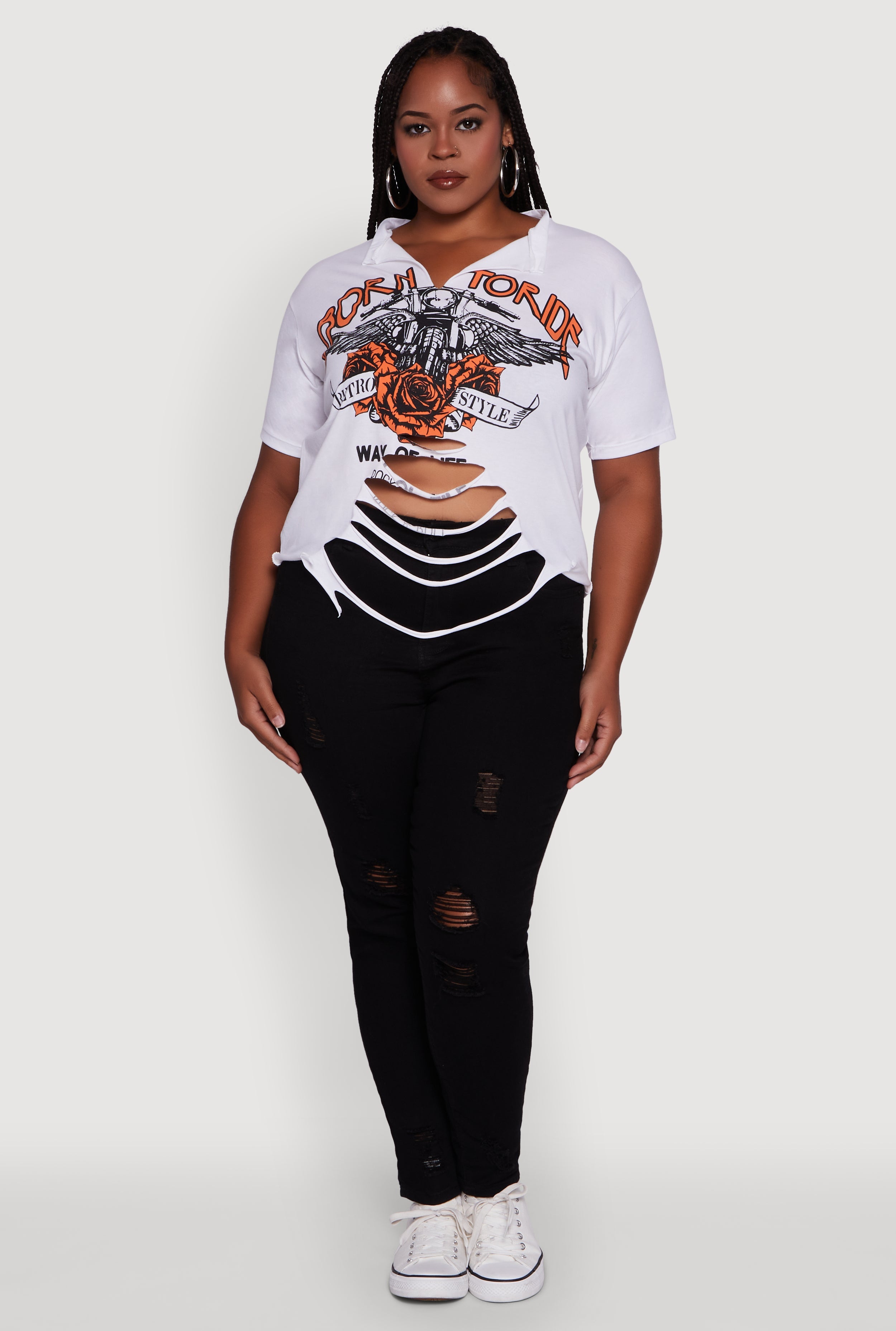 Plus Size Born To Ride Slashed Graphic T-Shirt