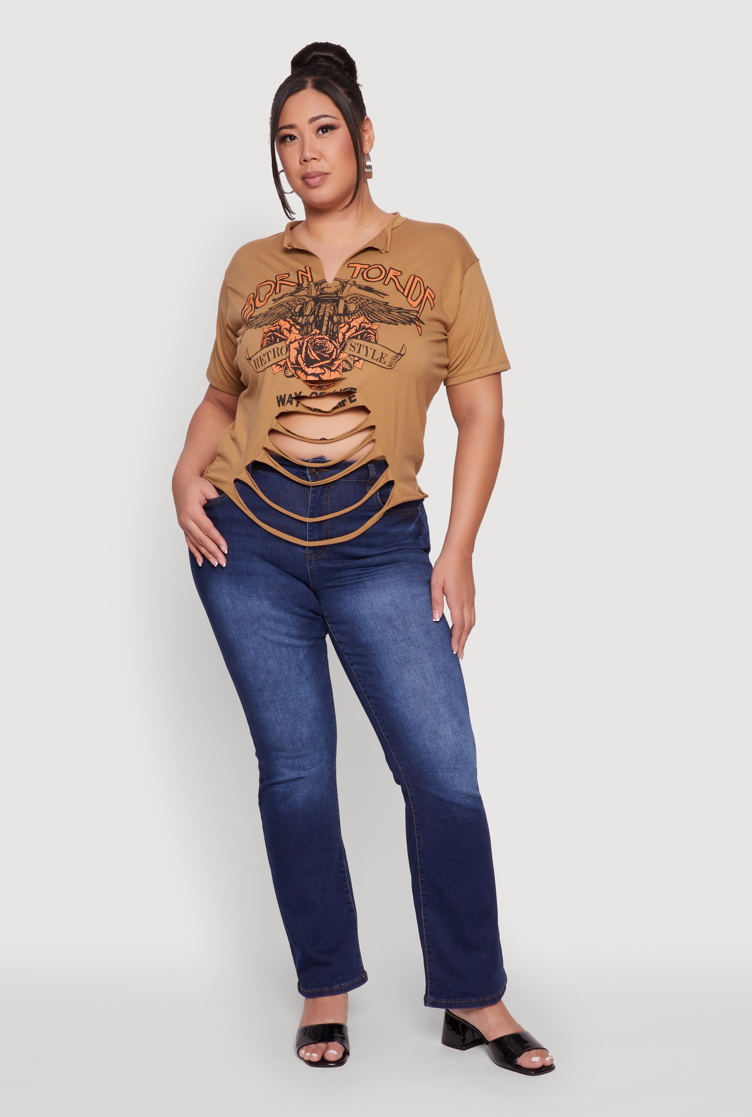 Plus Size Born To Ride Slashed Graphic T-Shirt