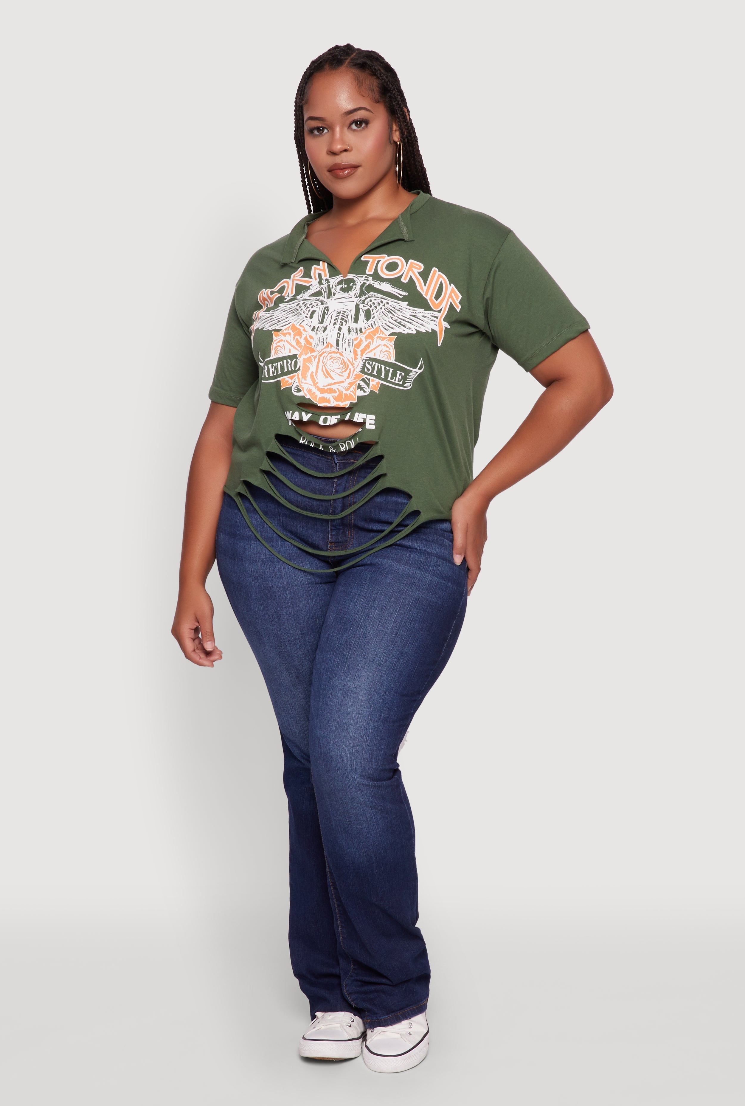 Plus Size Born To Ride Slashed Graphic T-Shirt