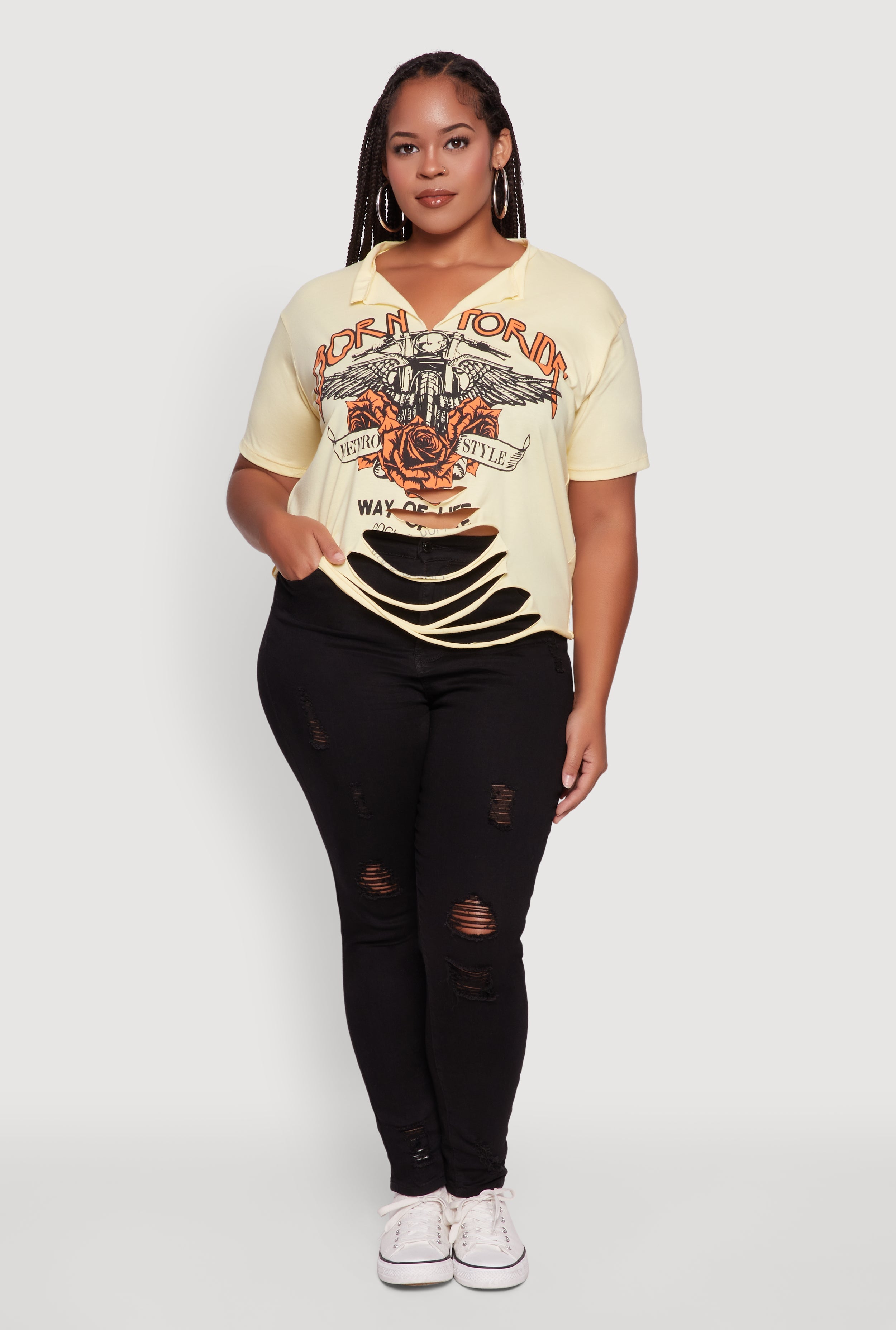 Plus Size Born To Ride Slashed Graphic T-Shirt