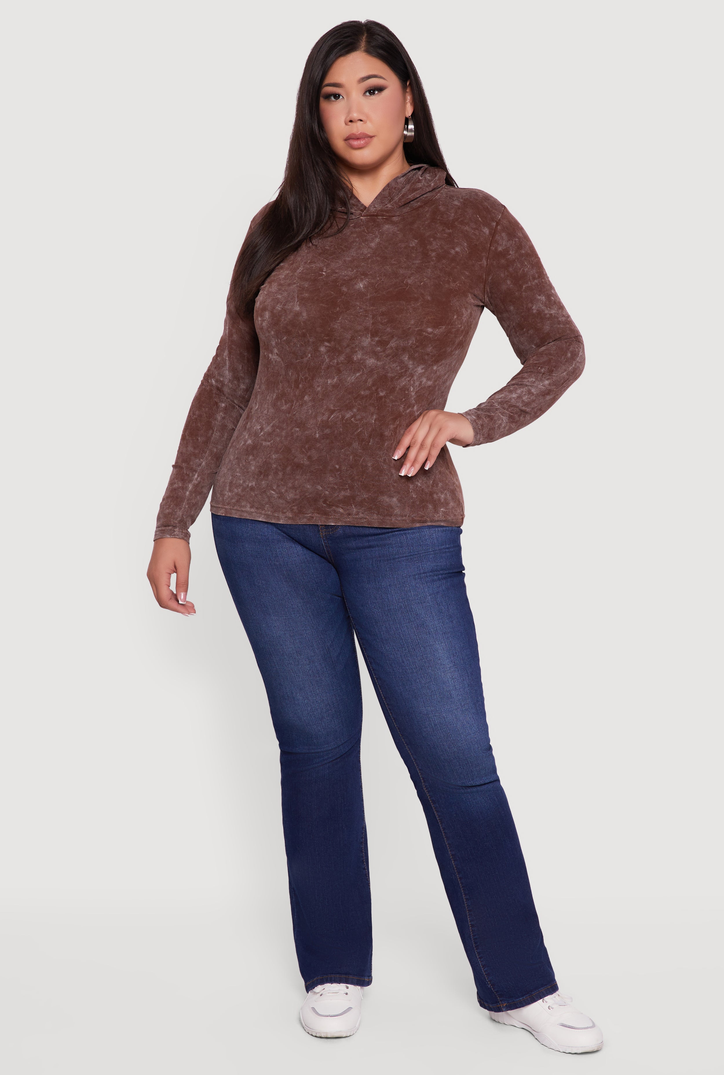 Plus Size Acid Wash Long Sleeve Pullover Hoodie