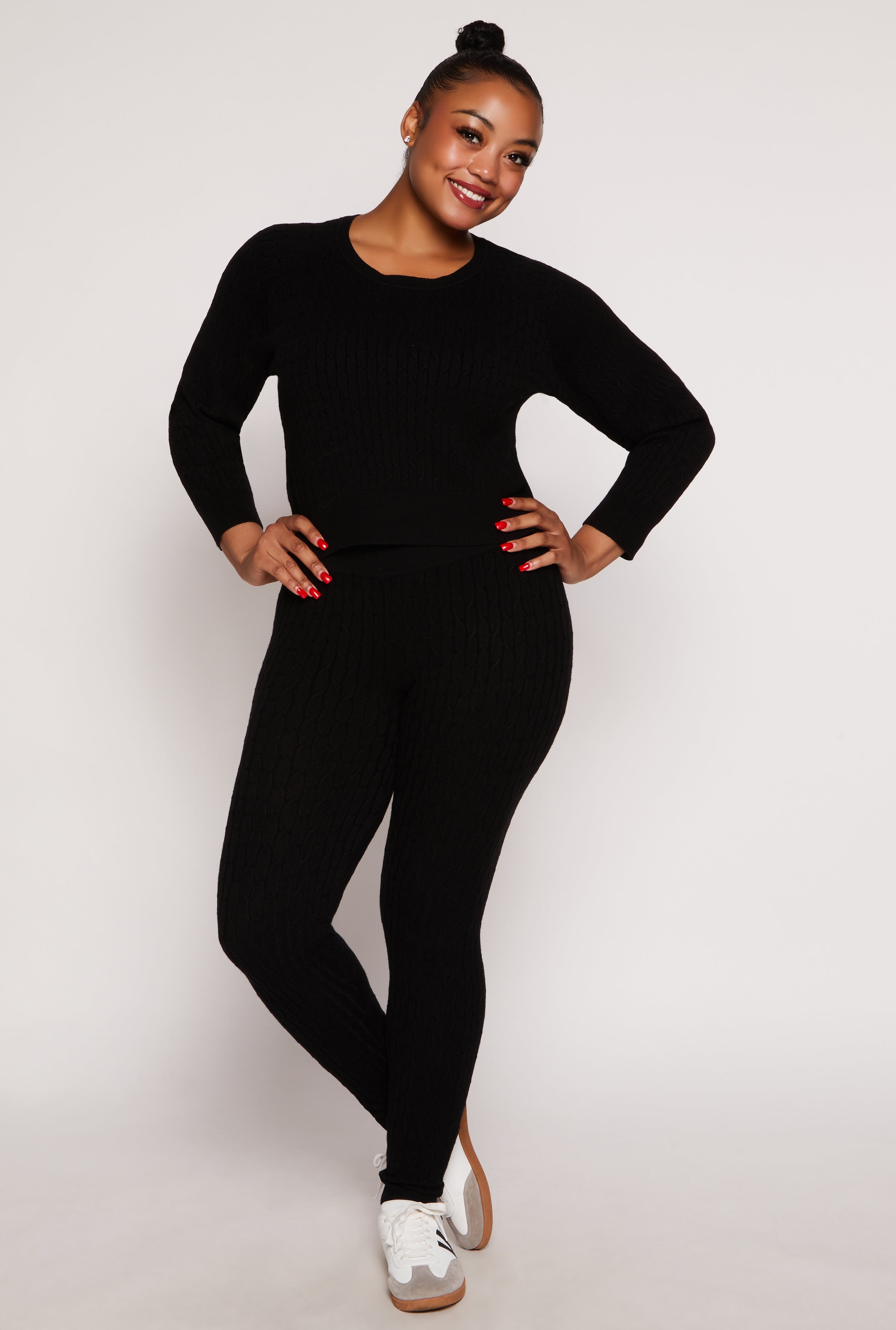 Plus Size Cable Knit Wide Waist Leggings