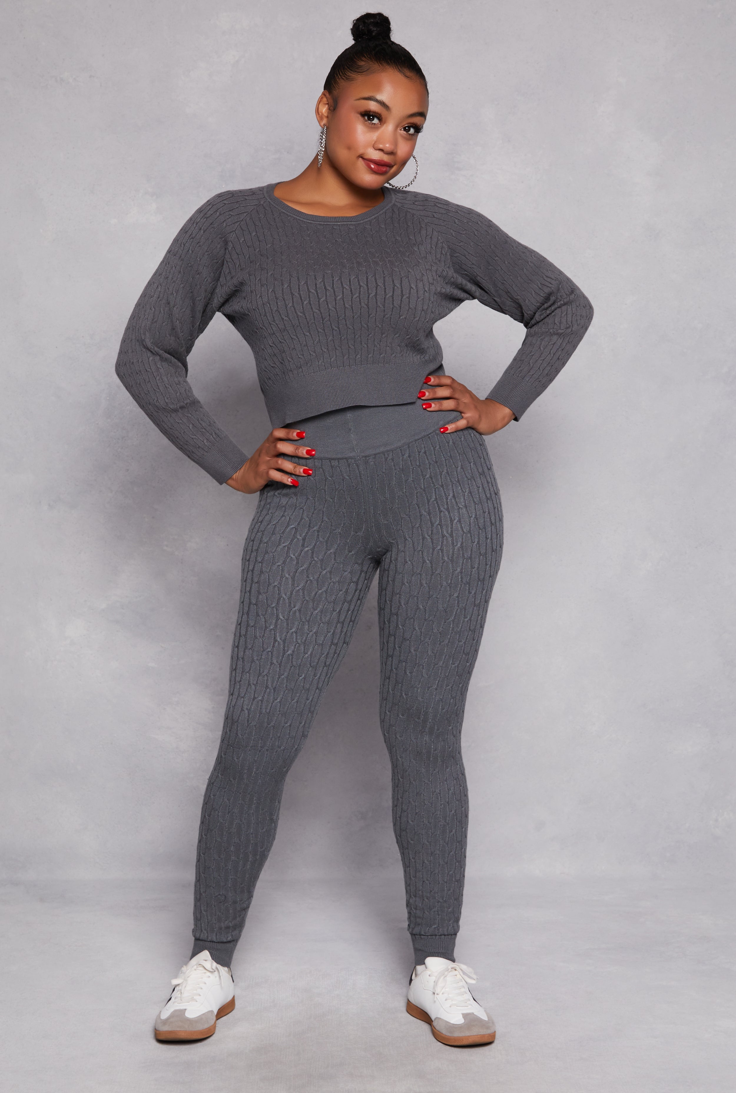 Plus Size Cable Knit Wide Waist Leggings
